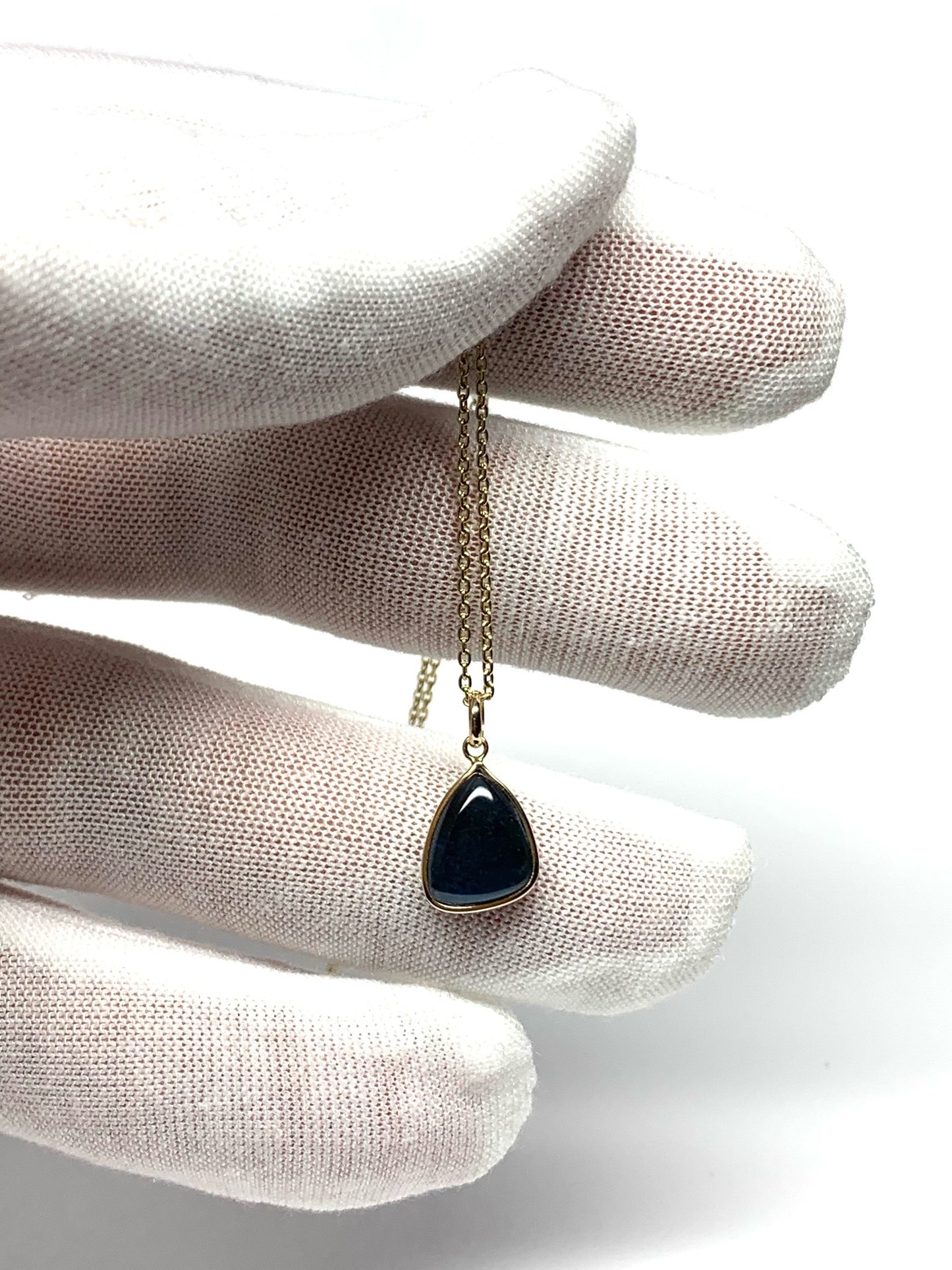 14k Solid Yellow Gold, Natural Blue Tourmaline Cabochon Pendant