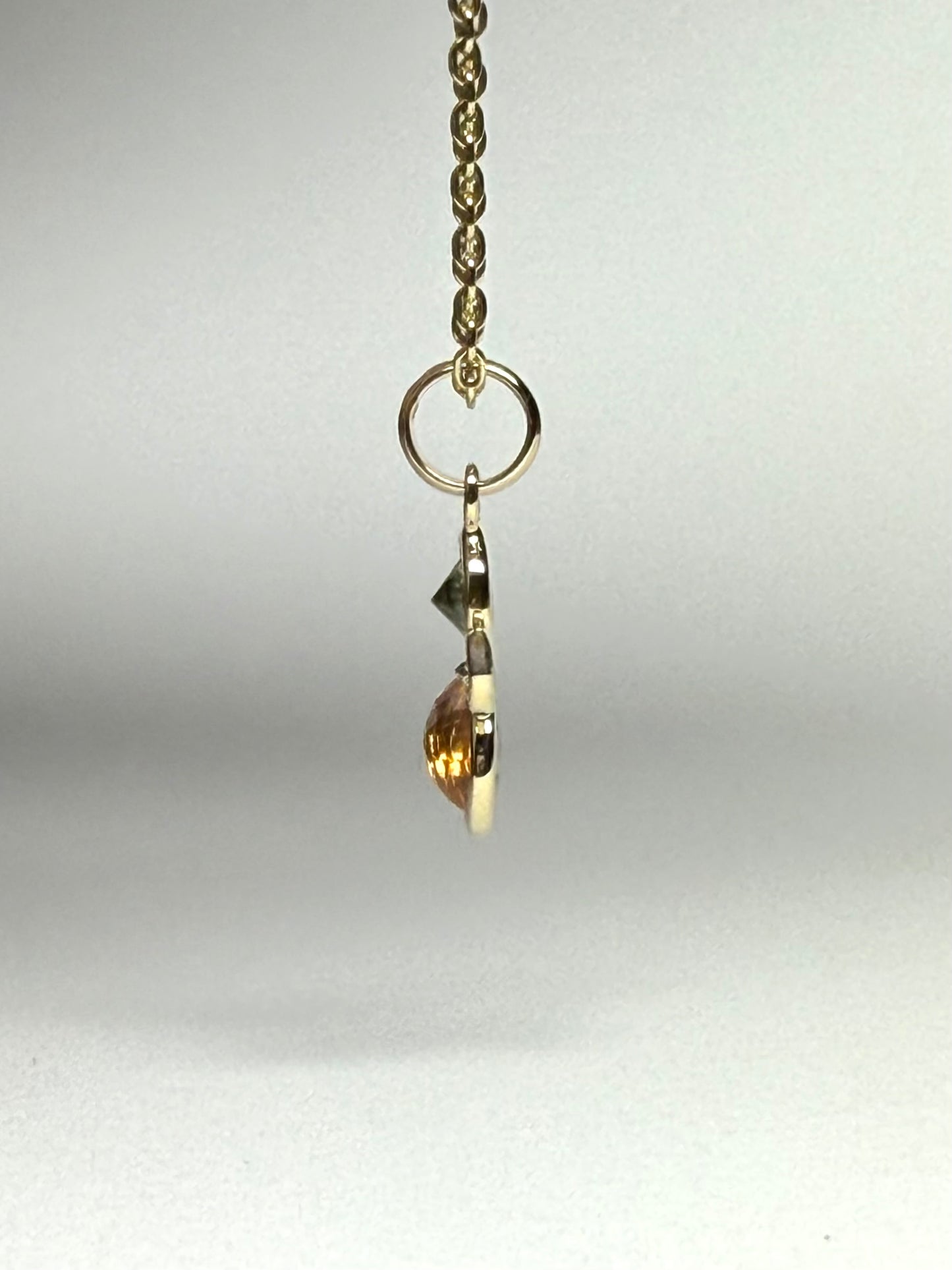 14K Solid Yellow Gold, Diamond, Multi Color Sapphires Cluster Pendant, Tiny Size