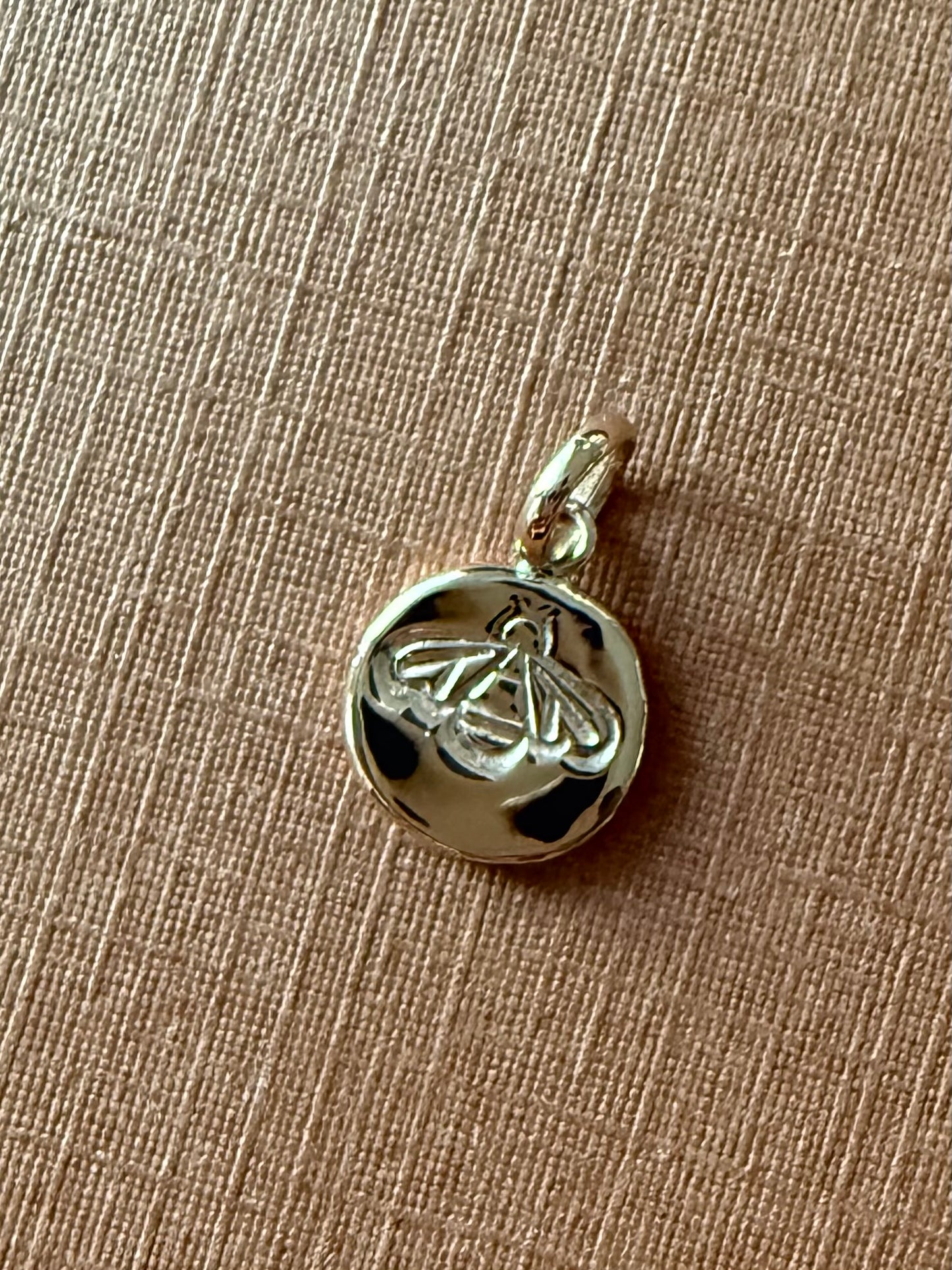 14k Solid Yellow Gold Nugget Mini Pendant “Honey Bee”, Tiny Charm