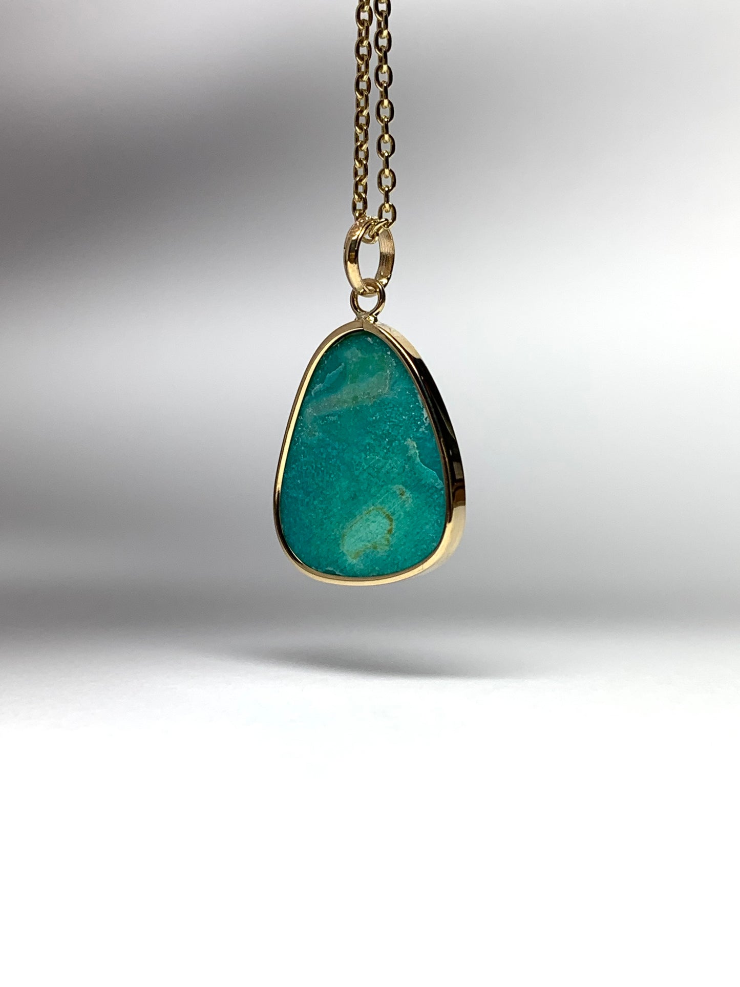 14k Solid Yellow Gold, Natural Sleeping Beauty Turquoise Pendant, Mini Size