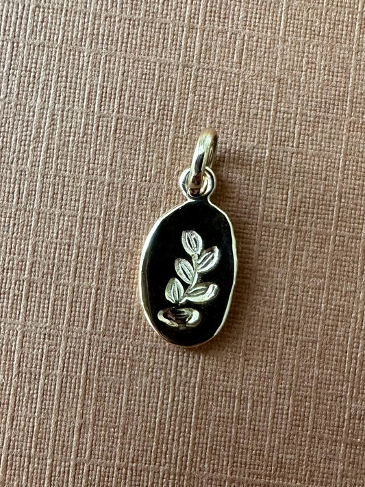 18k Solid Yellow Gold Nugget “Olive Branch”, Mini Pendant, Charm