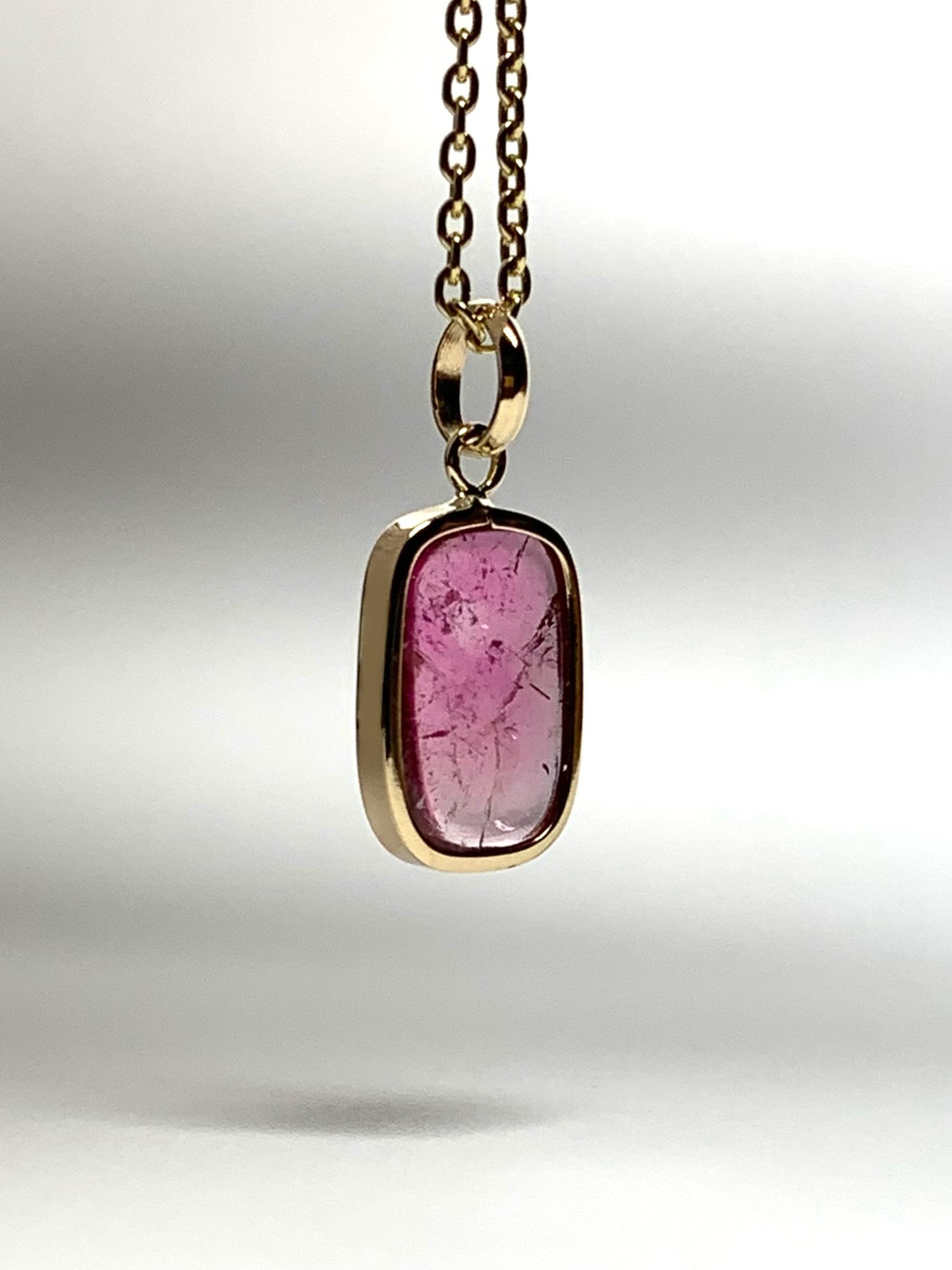 14k Solid Yellow Gold, Natural Pink Tourmaline Mini Pendant