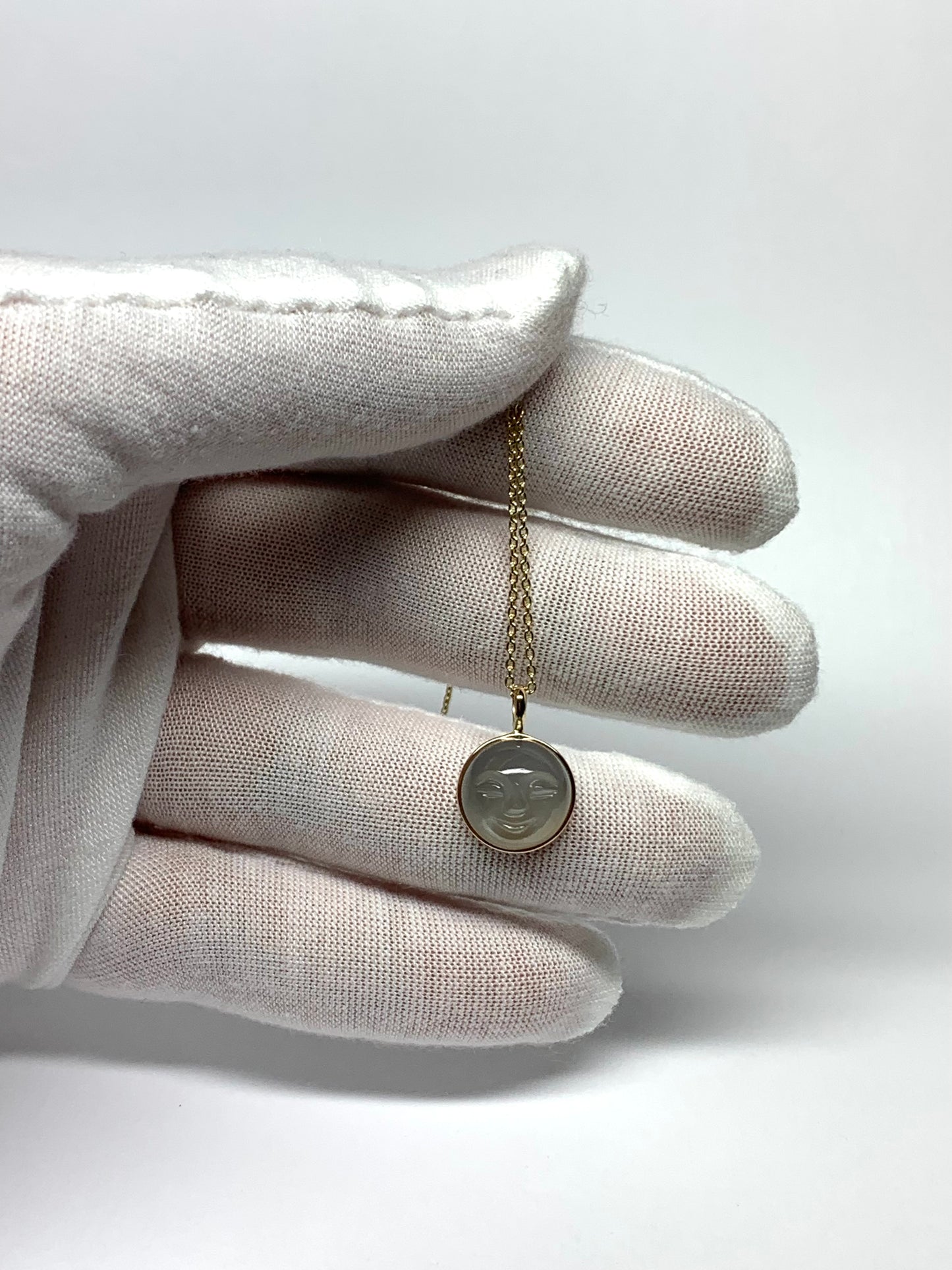 14K Solid Yellow Gold, Grey Moonstone "Moon" Pendant, Small Size