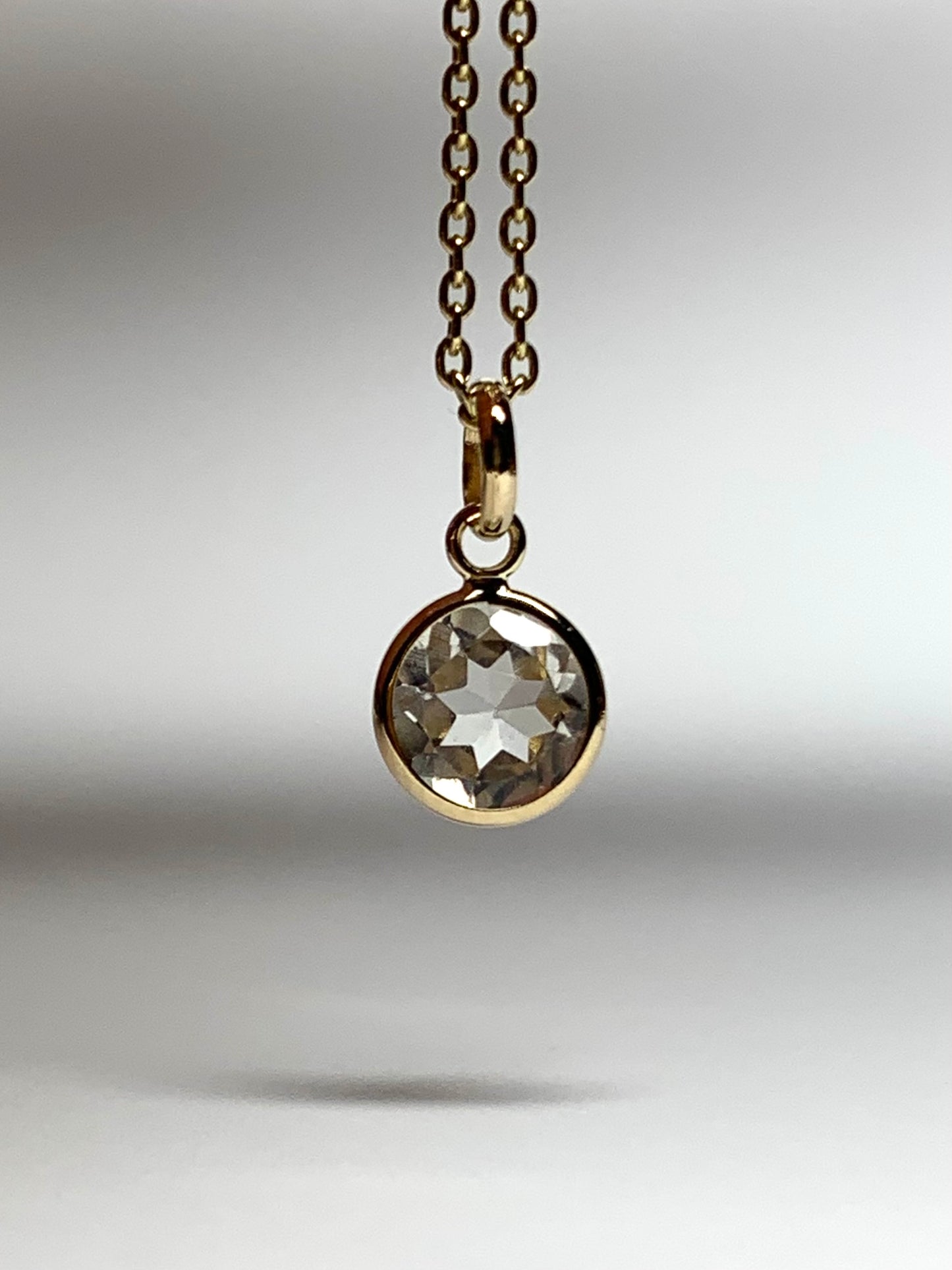 14k Solid Yellow Gold, White Topaz Mini Pendant