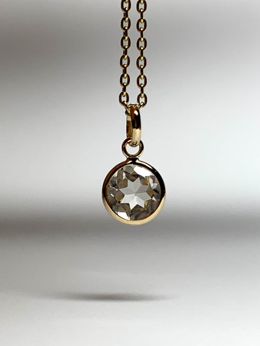 14k Solid Yellow Gold, White Topaz Mini Pendant