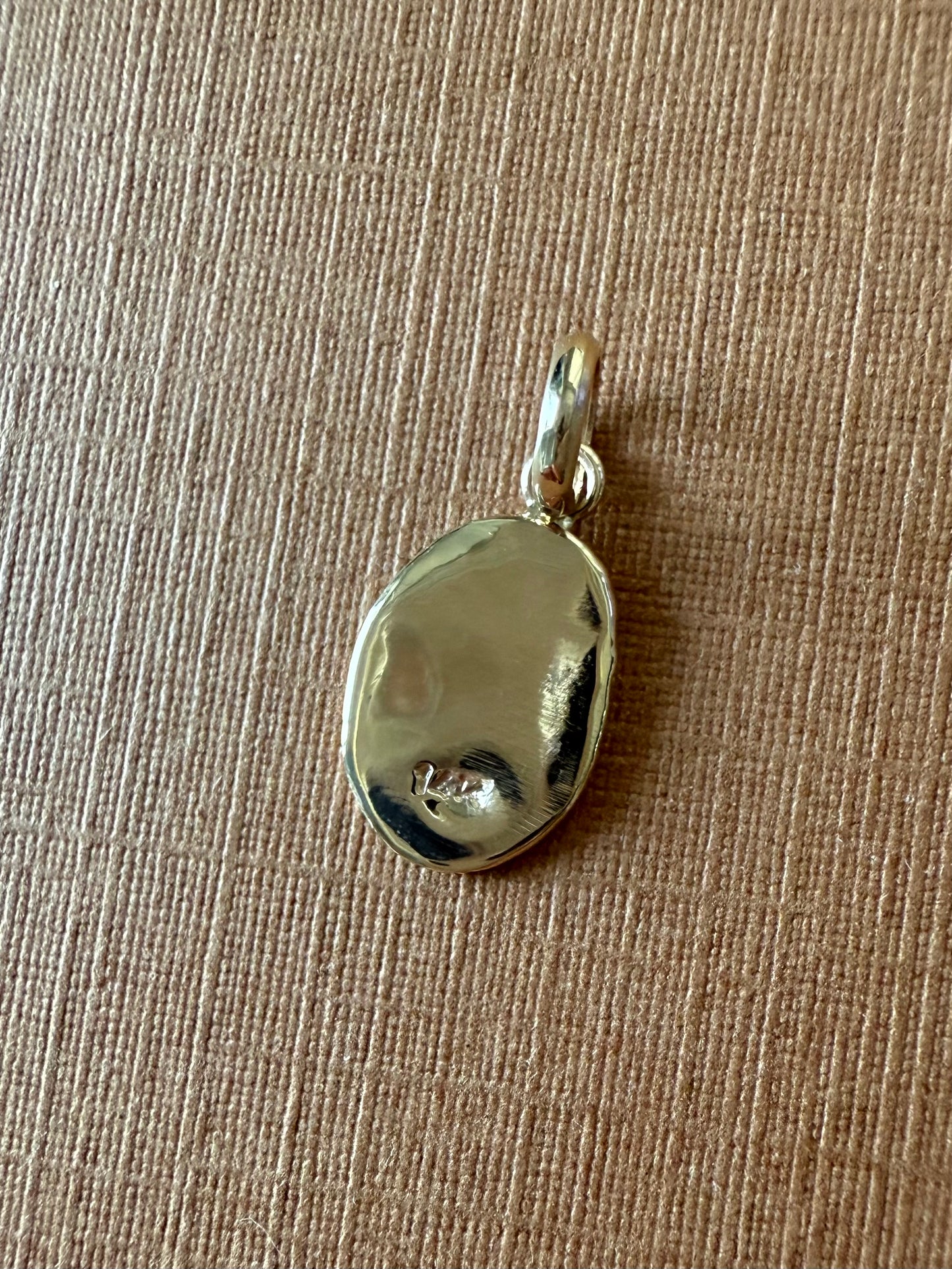 14k Solid Yellow Gold Nugget “Olive Branch”, Mini Pendant, Tiny Charm