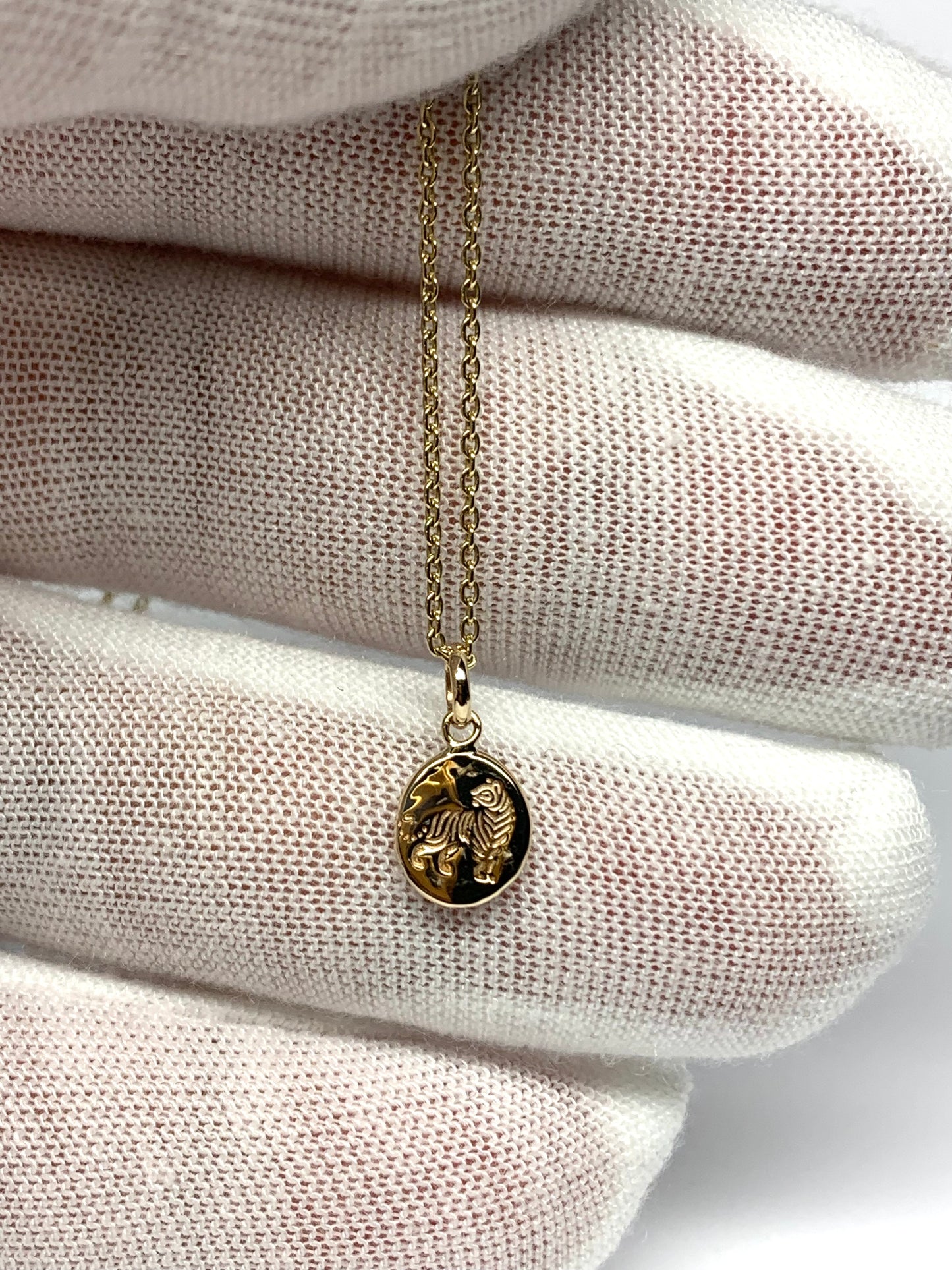14k Solid Yellow Gold Nugget Mini Pendant “Tiger”, Tiny Charm