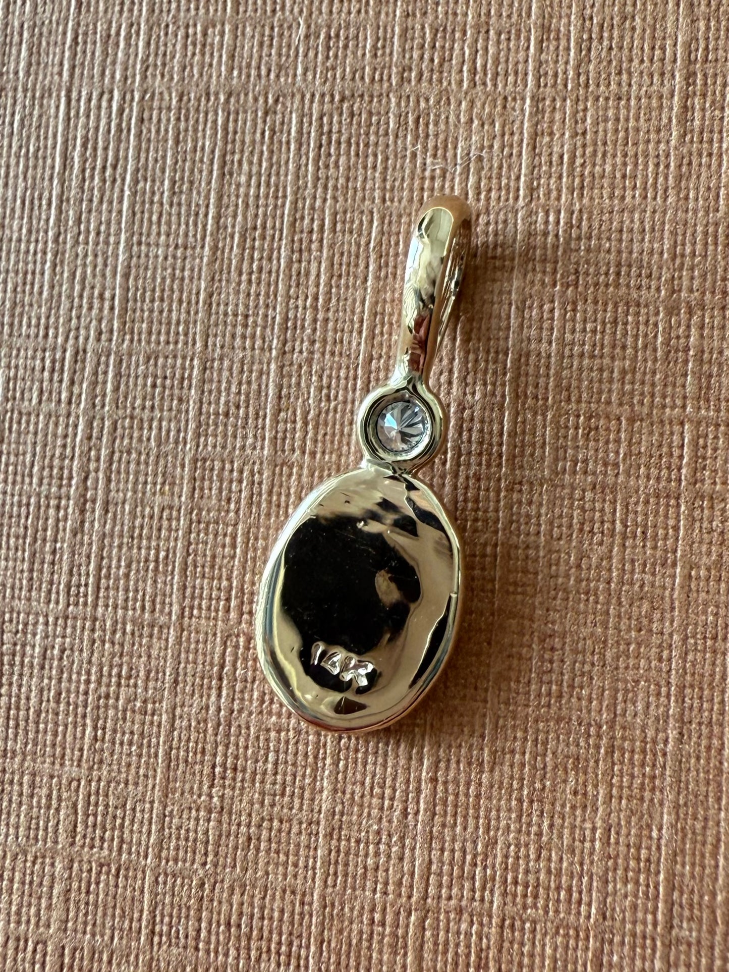 14K Solid Yellow Gold Nugget “Ginkgo” Mini Pendant, White Diamond, Tiny Charm