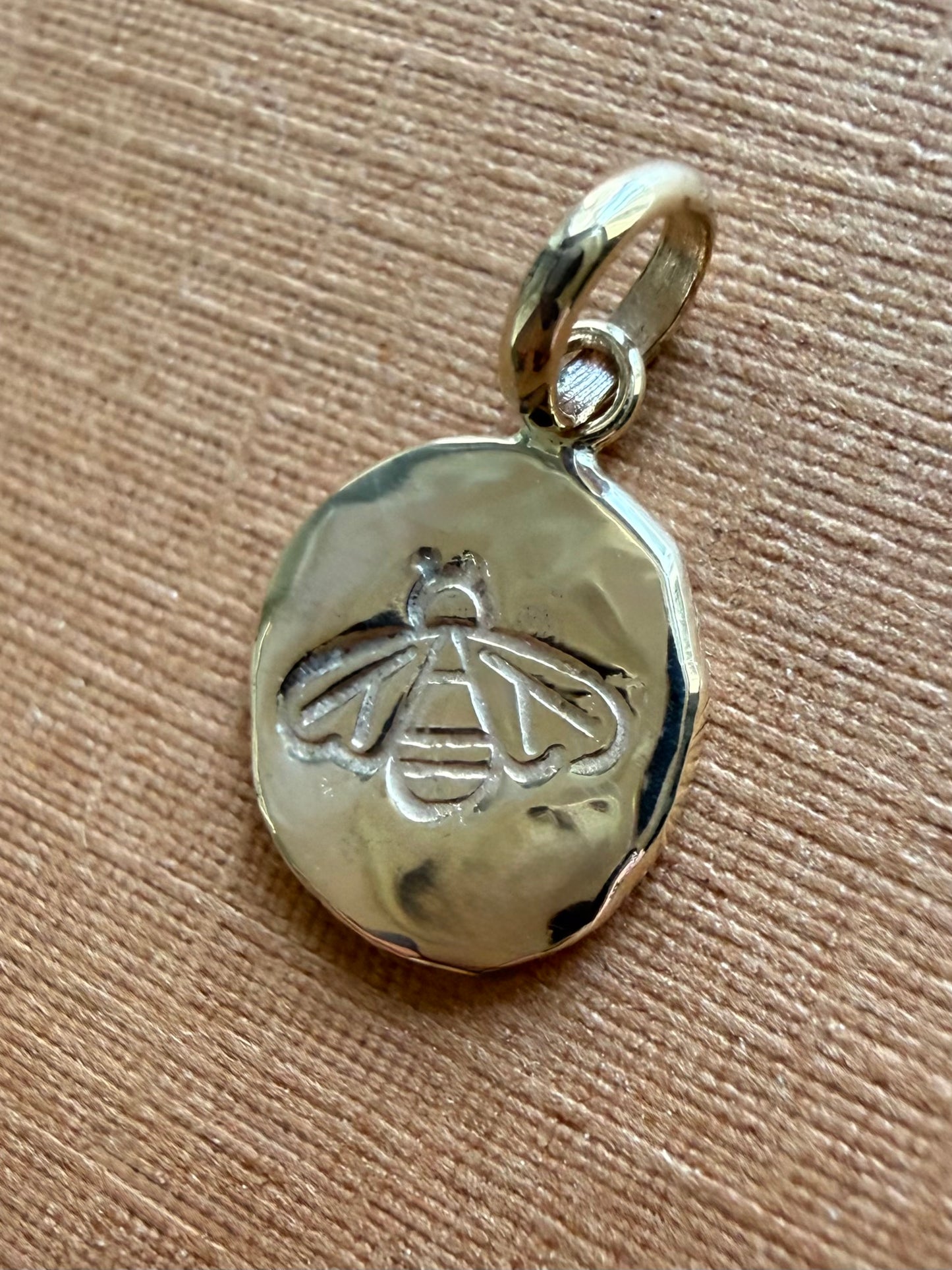 10k Solid Yellow Gold Nugget Mini Pendant “Honey Bee”, Tiny Charm
