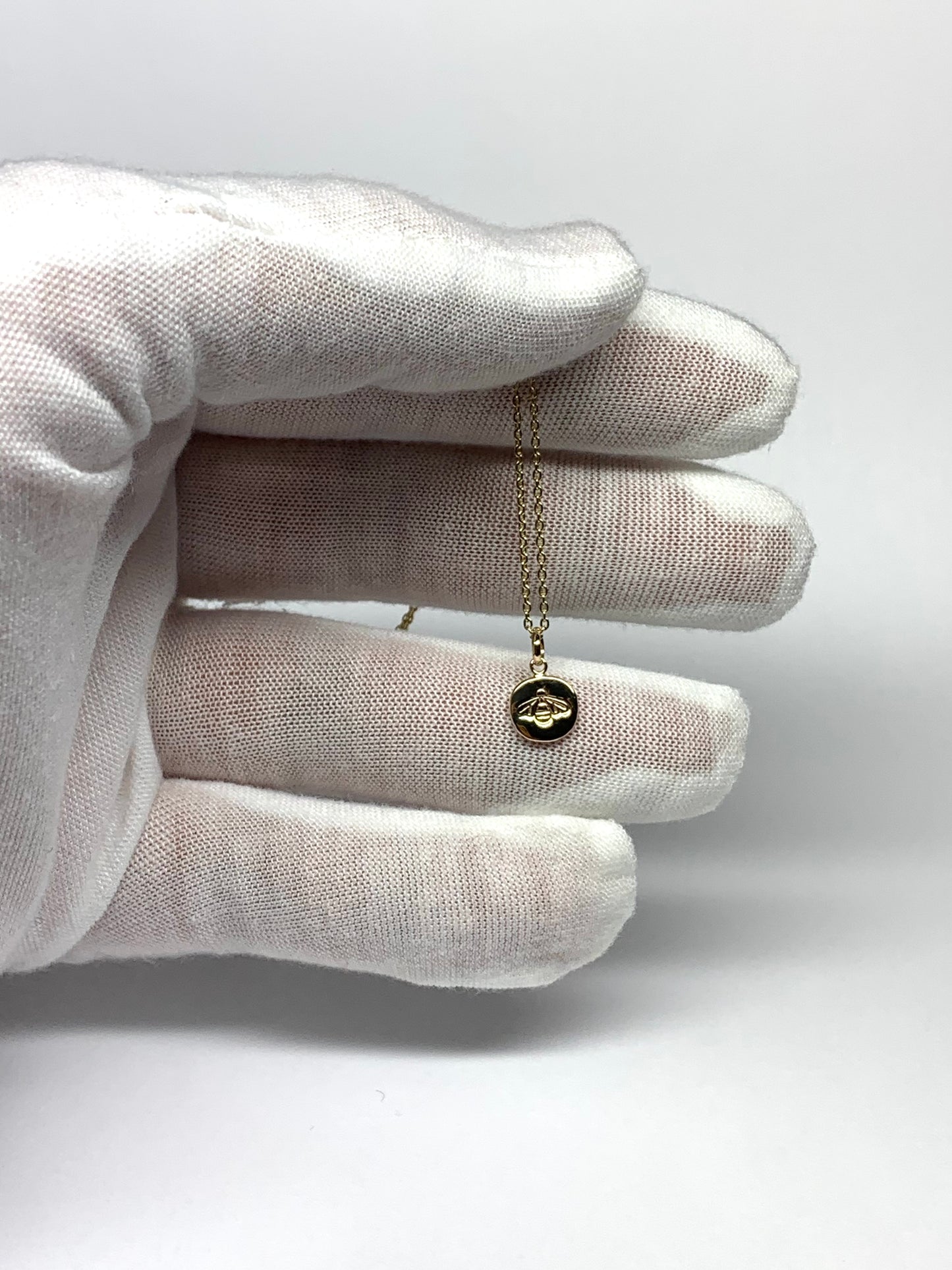 14k Solid Yellow Gold Nugget Mini Pendant “Honey Bee”, Tiny Charm