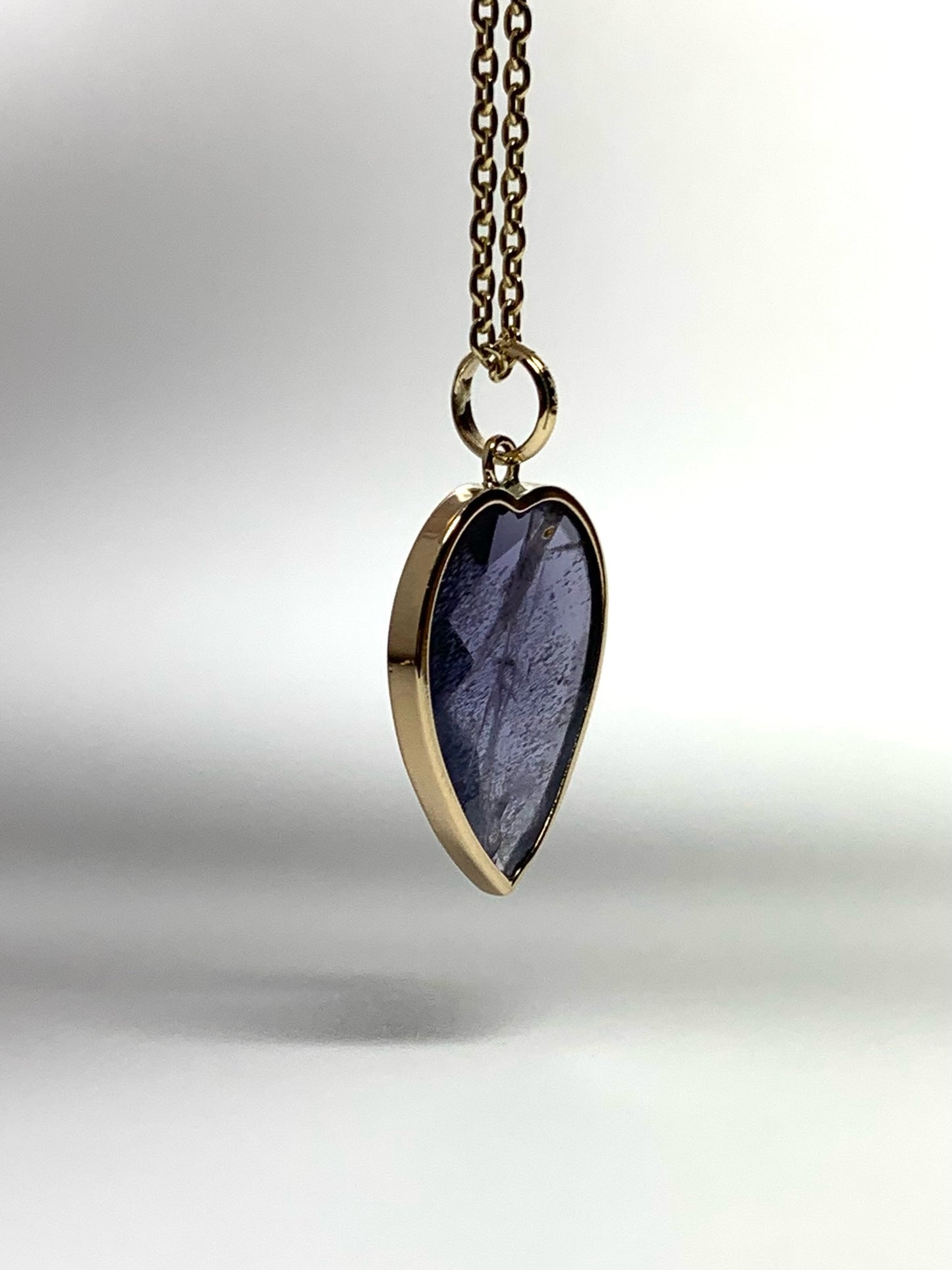 14k Solid Yellow Gold, Natural Blue Iolite “Heart” Mini Pendant