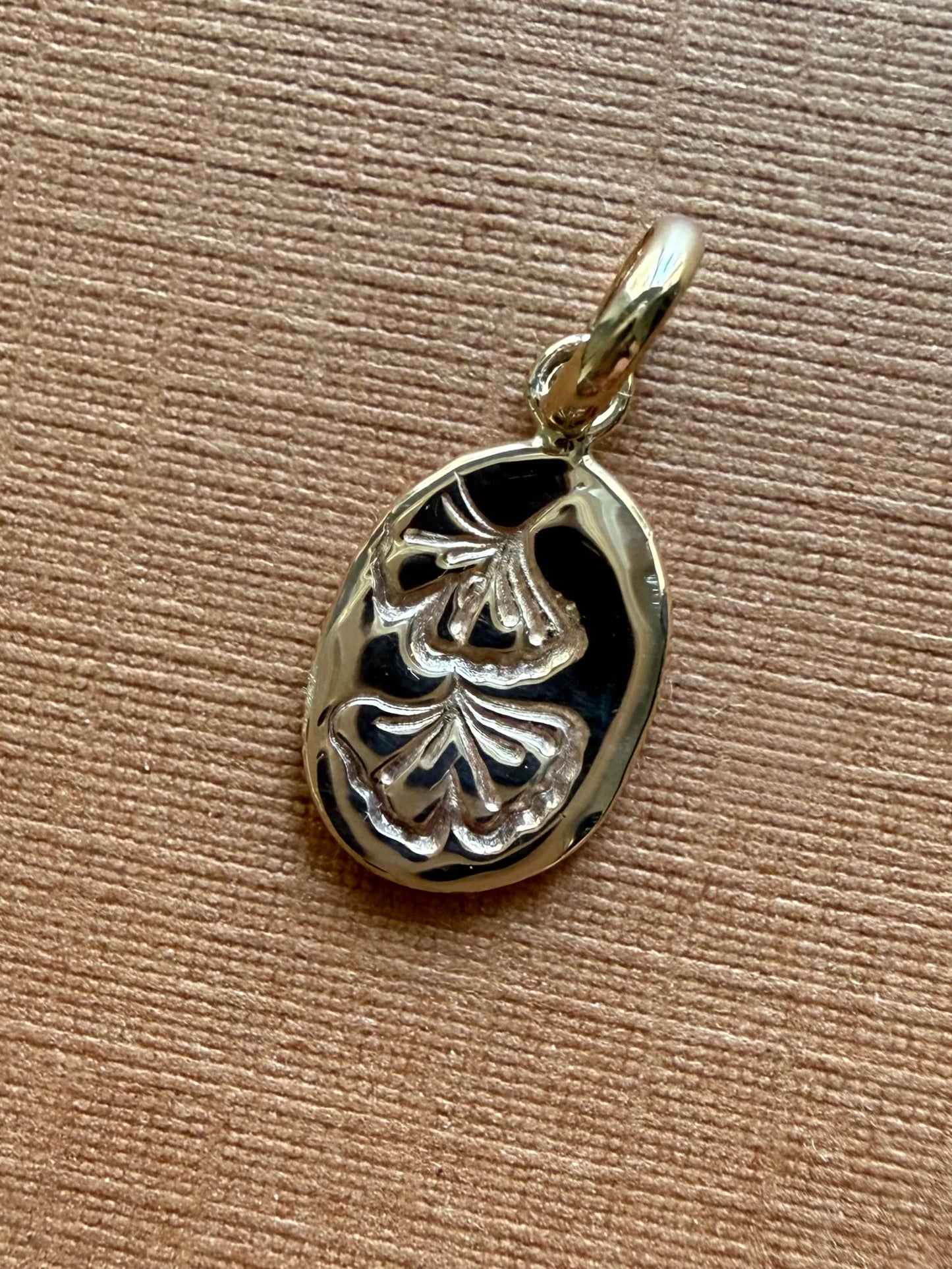 10k Solid Yellow Gold Nugget “Ginkgo” Mini Pendant, Tiny Charm