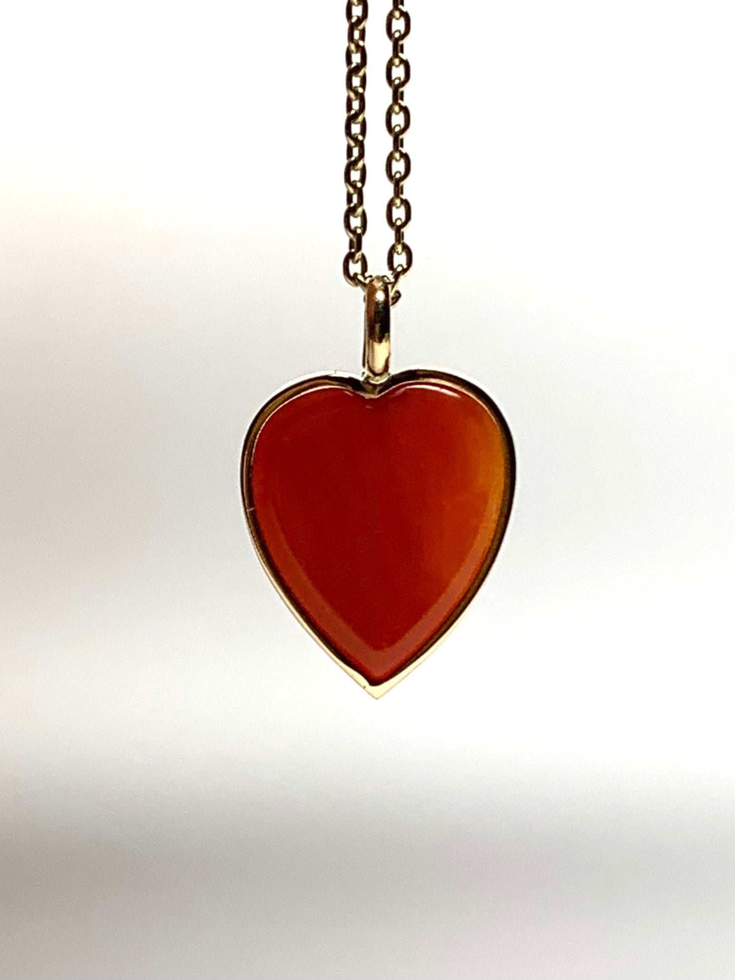 14K Solid Yellow Gold, Red Carnelian "Heart" Pendant, Mini Size