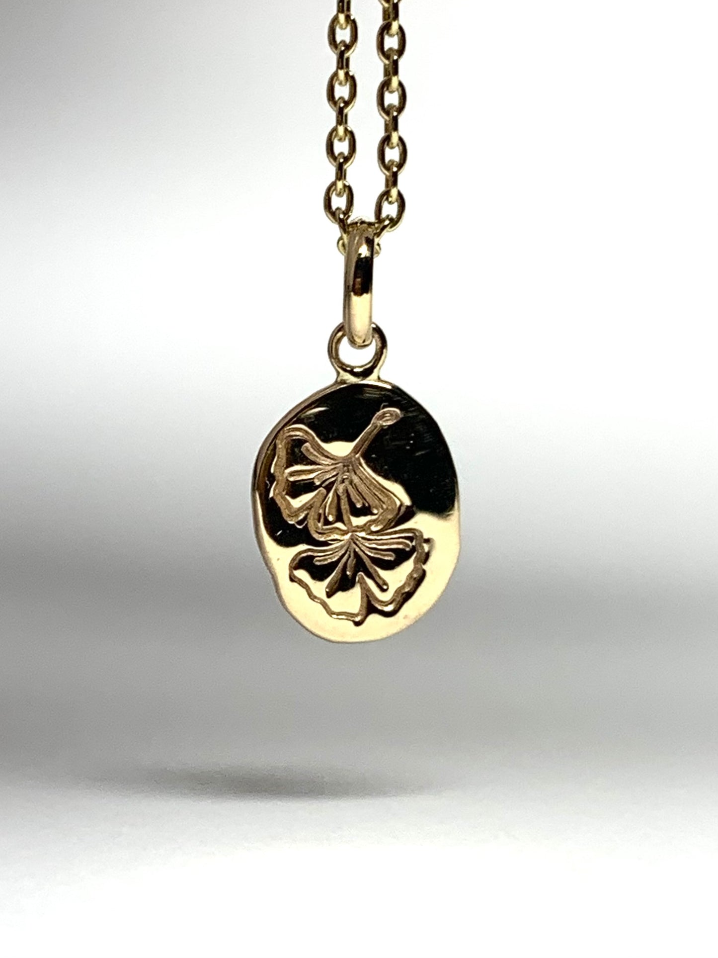 14K Solid Yellow Gold Nugget “Ginkgo” Mini Pendant, Tiny Charm