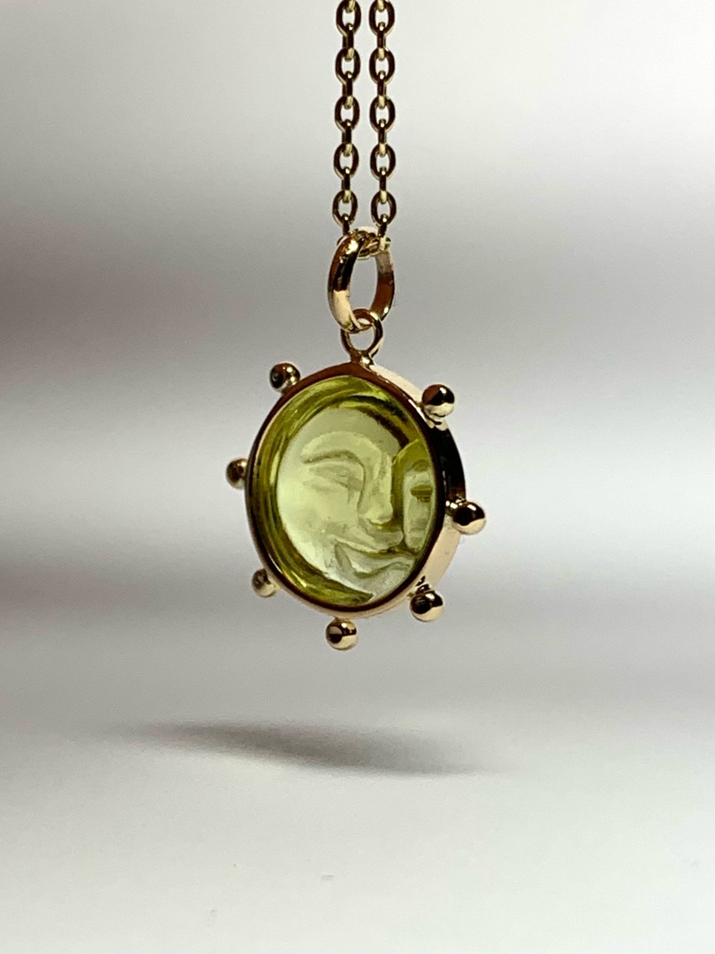 “Mini Sun" Pendant, 14K Solid Yellow Gold, Lemon Olive Quartz, Tiny Size