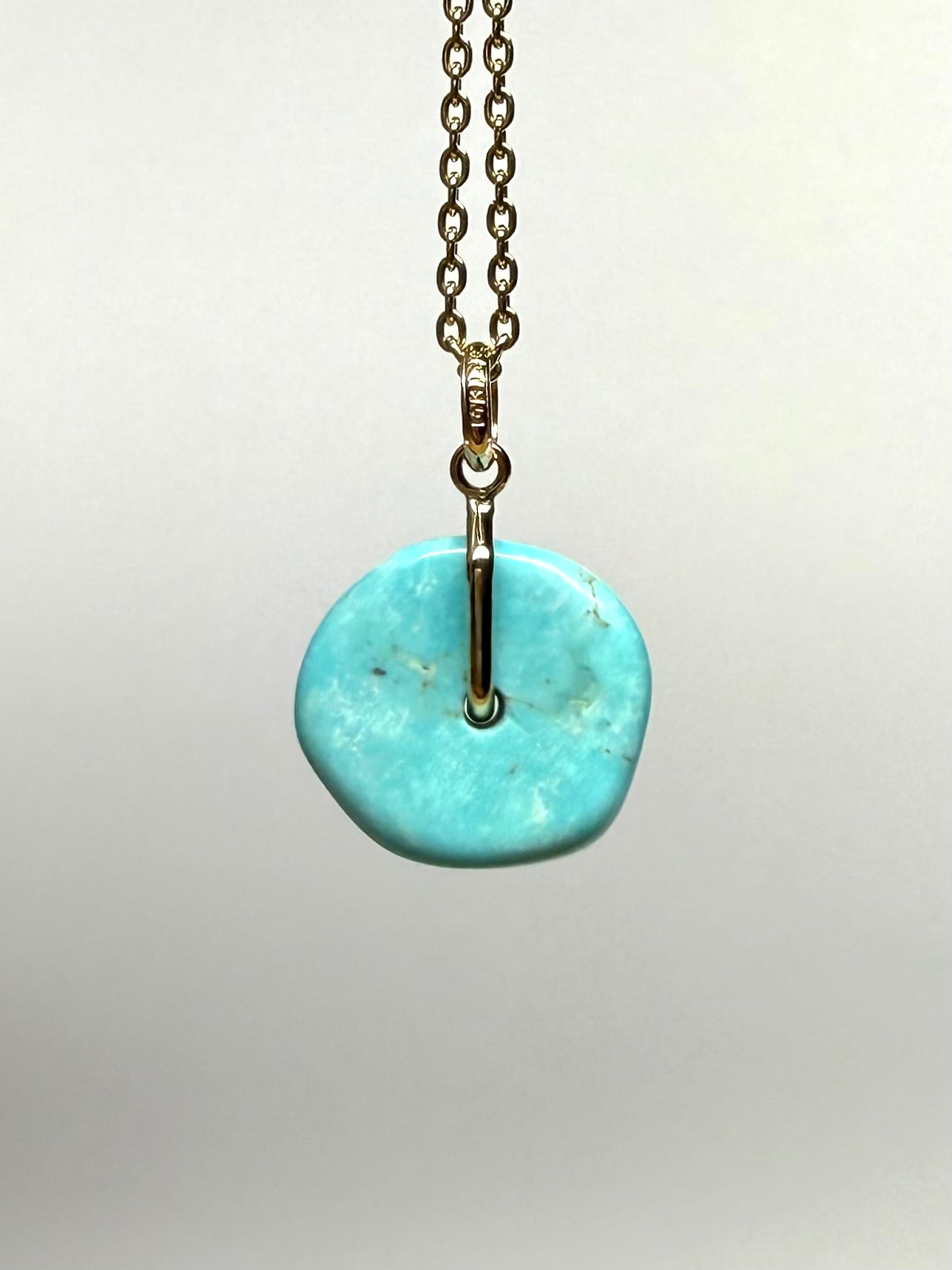 14K Solid Yellow Gold, Blue Turquoise “Donut” Mini Pendant