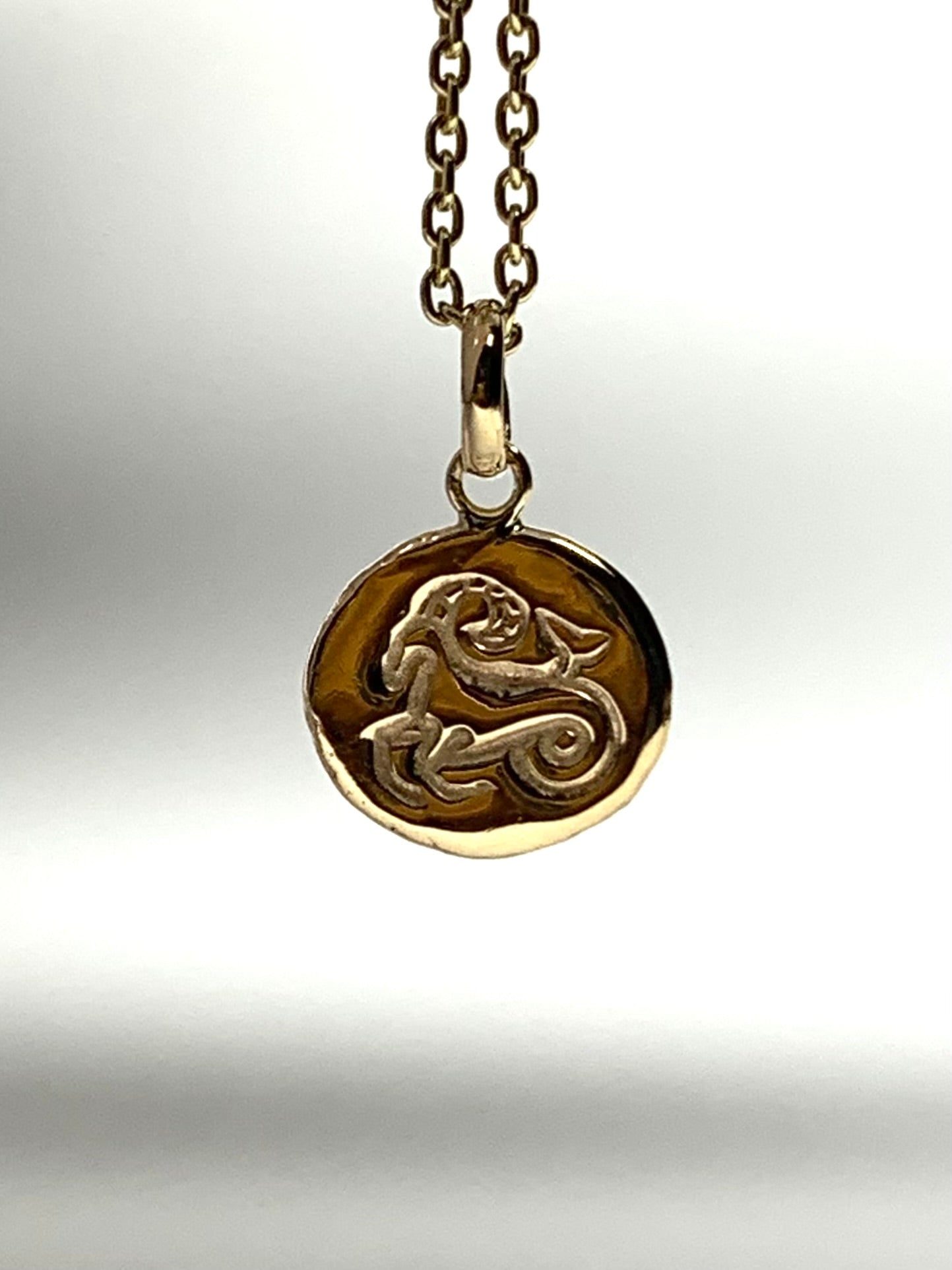 14k Solid Yellow Gold Nugget “Capricorn” Mini Pendant, Tiny Charm