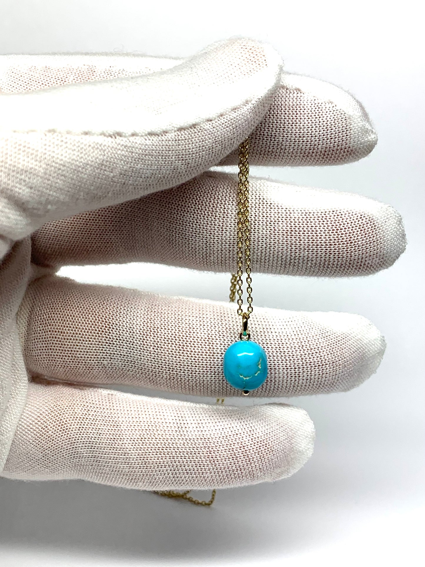 14k Solid Yellow Gold, Natural Turquoise Nugget Bead Pendant