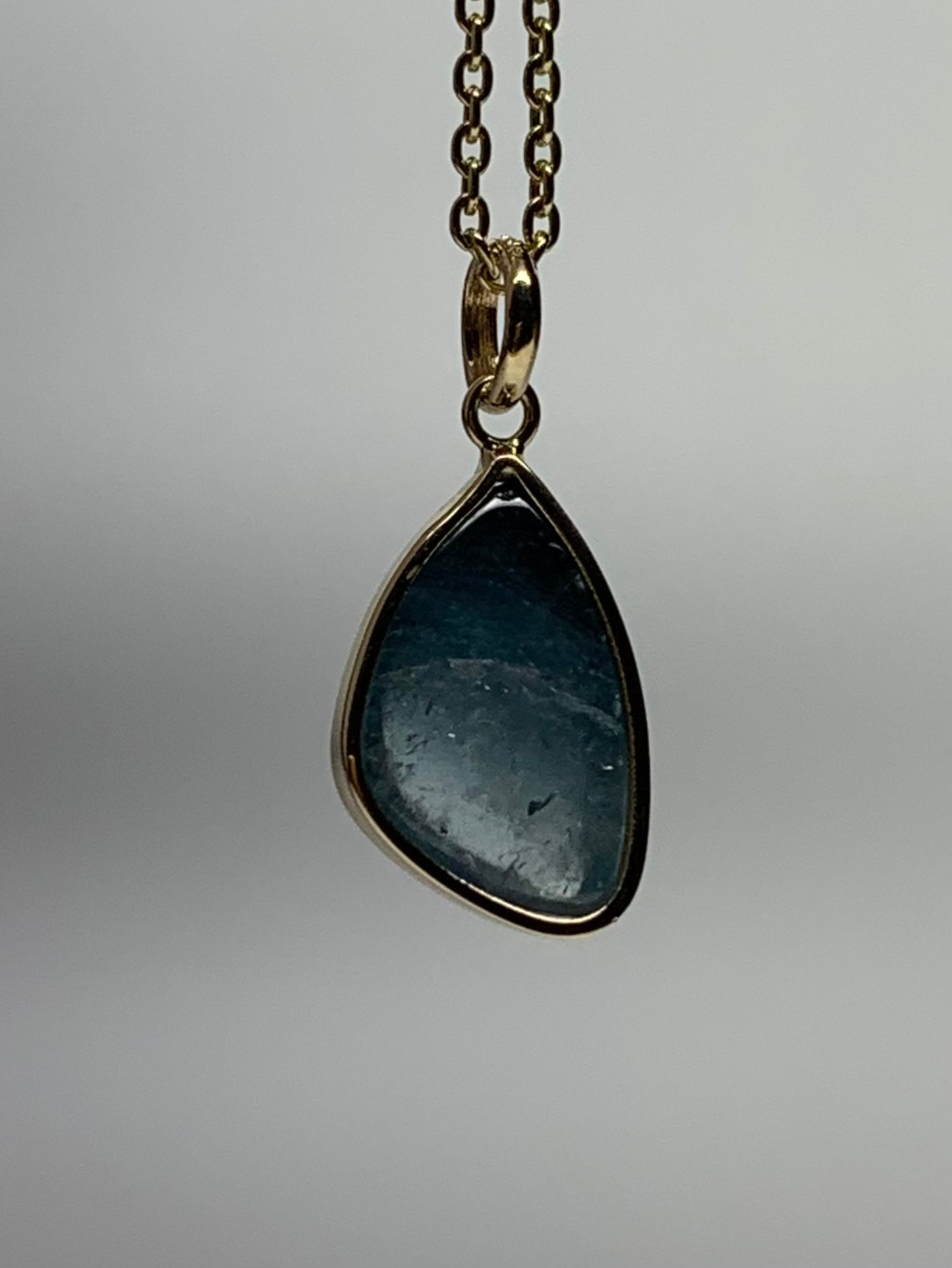 14k Solid Yellow Gold, Natural Blue Tourmaline Cabochon Pendant