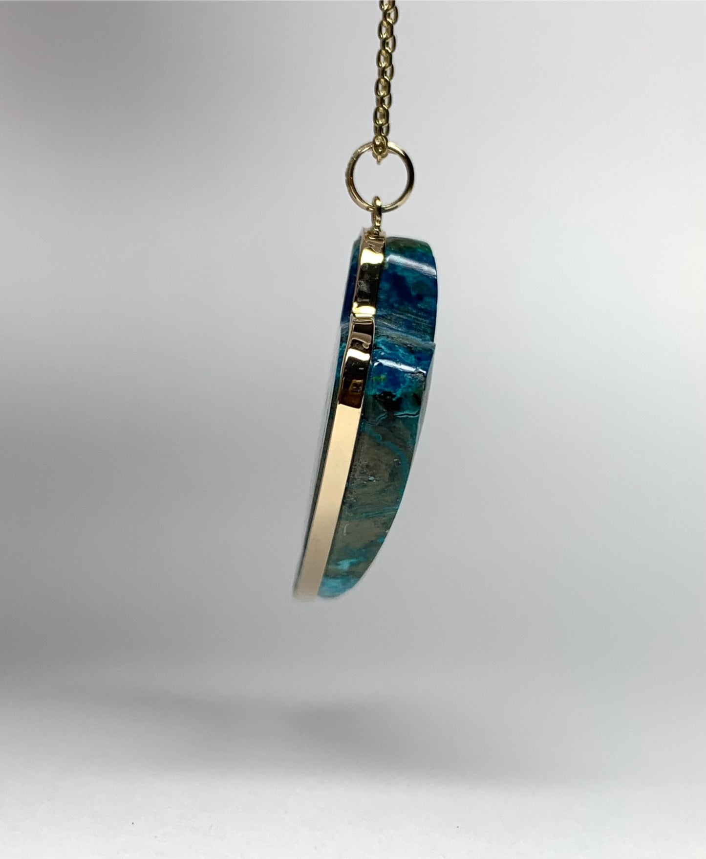 14k Solid Yellow Gold, Blue Chrysocolla “Heart” Pendant