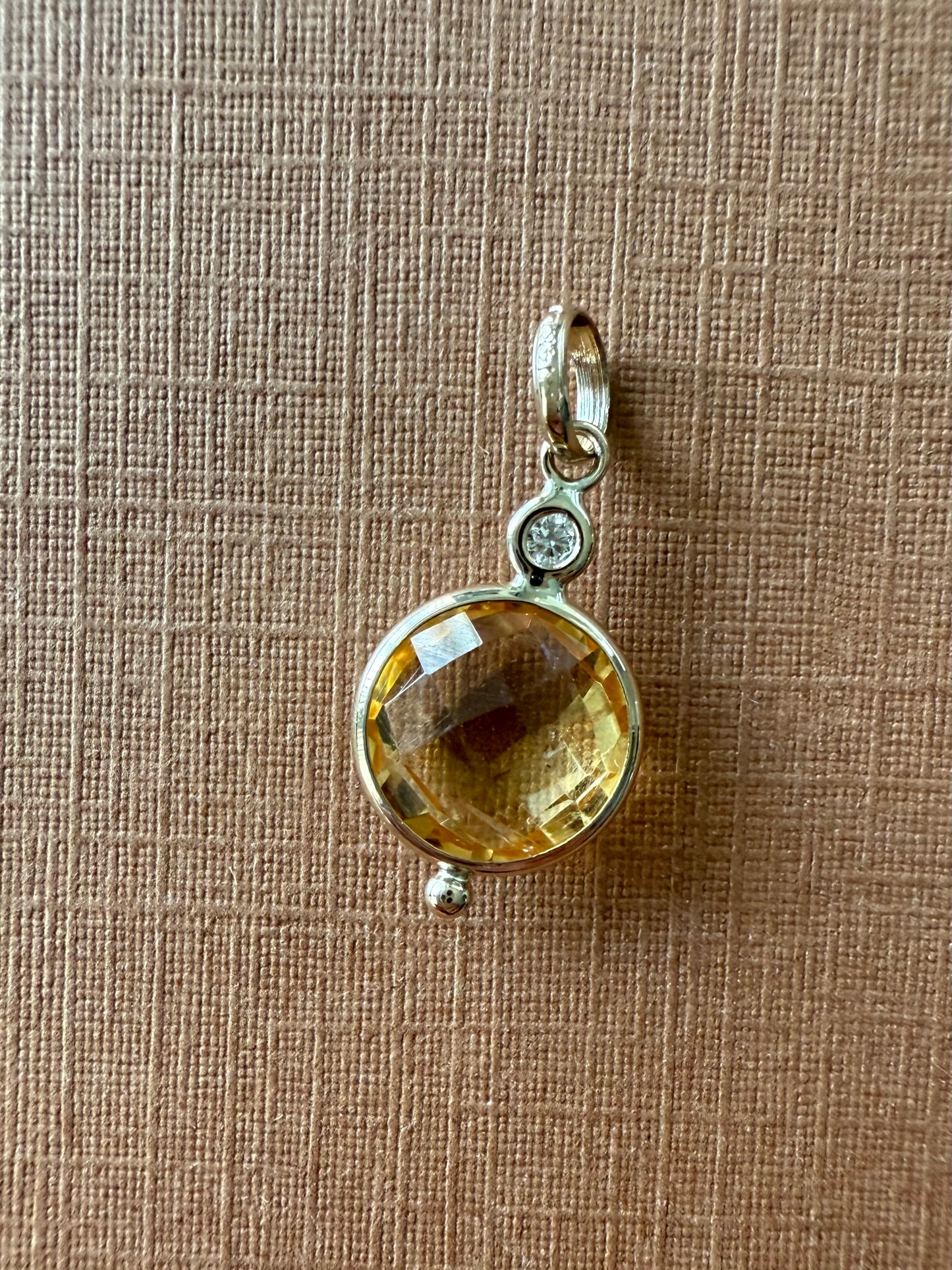 14K Solid Yellow Gold, Diamond, Citrine Mini Pendant
