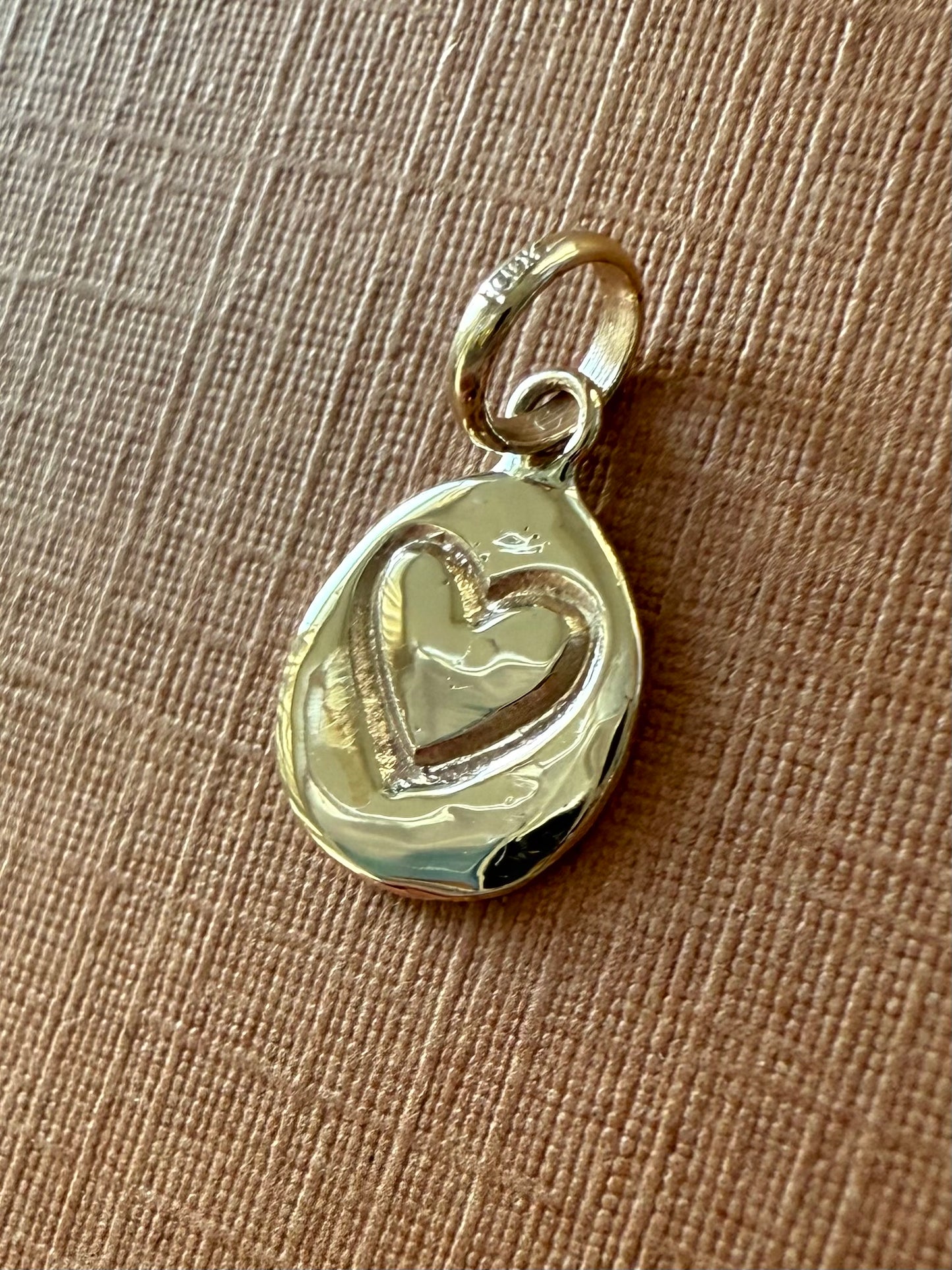 10k Solid Yellow Gold Nugget “Heart” Mini Pendant, Tiny Charm