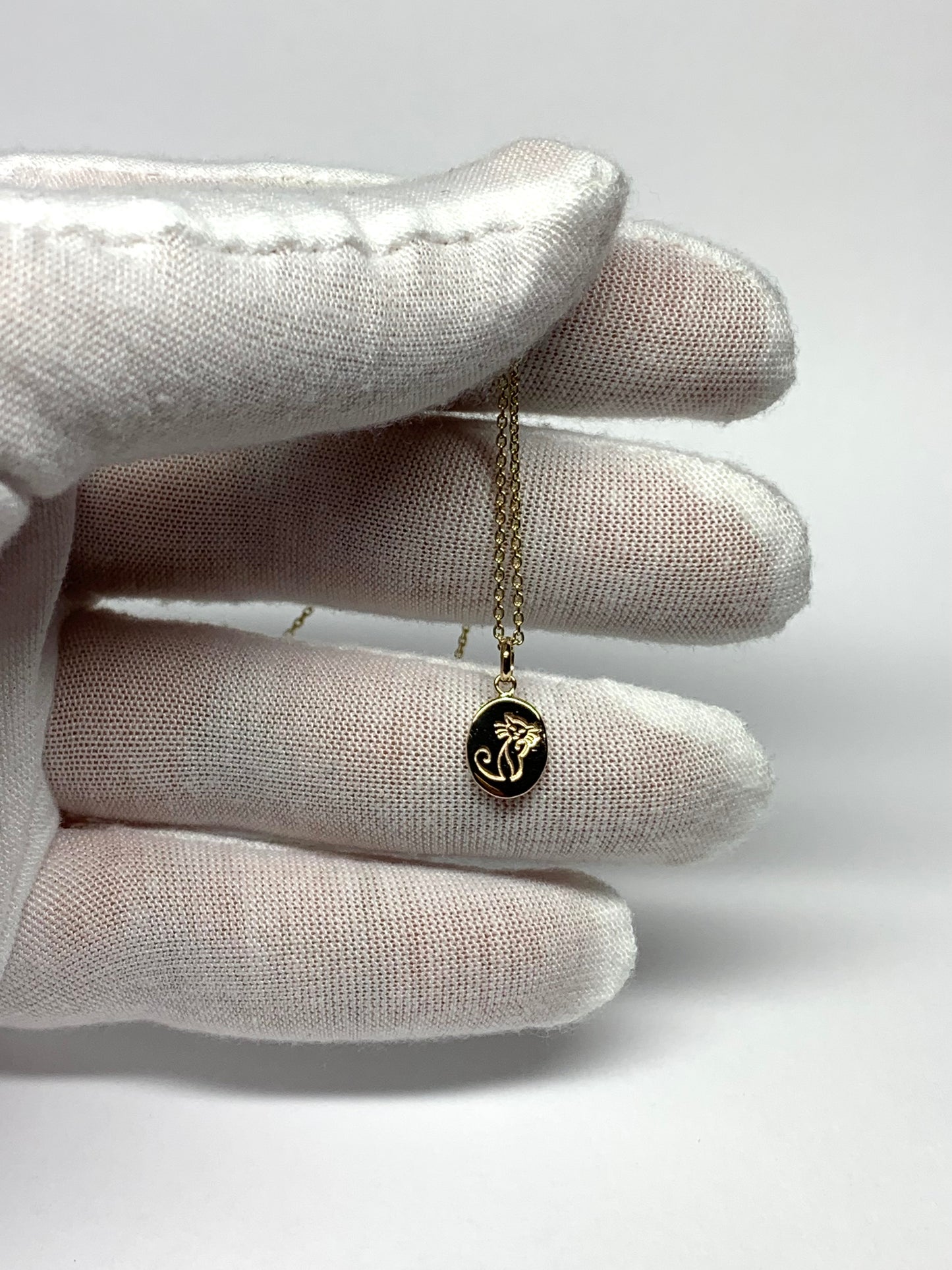 14k Solid Yellow Gold Nugget Mini Pendant “Cat”, Small Charm