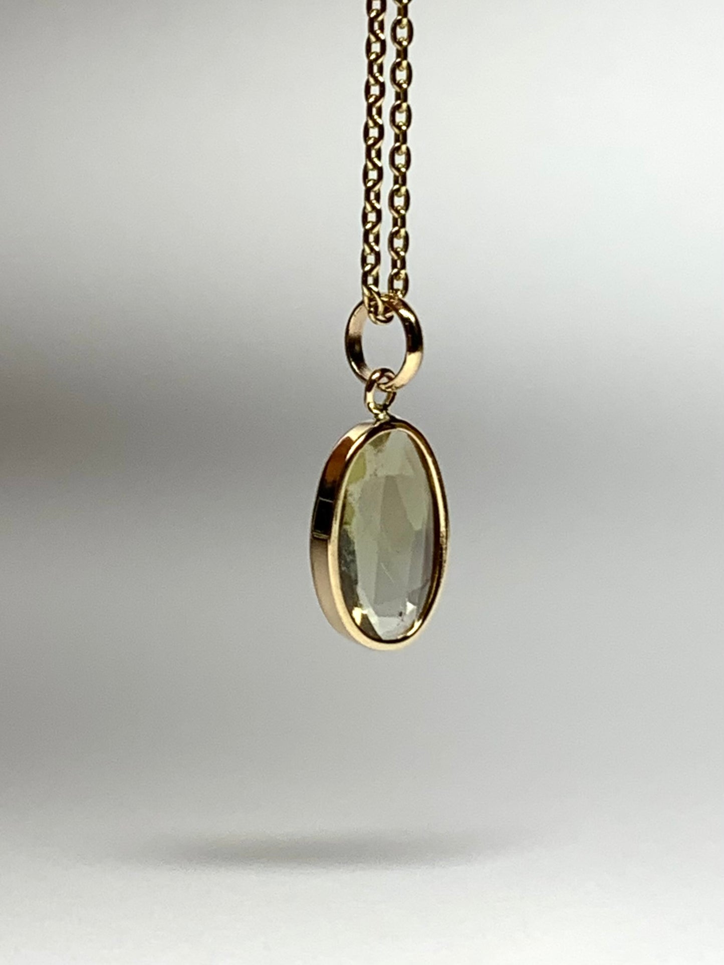 14k Solid Yellow Gold, Natural Light Khaki Green Tourmaline Mini Pendant