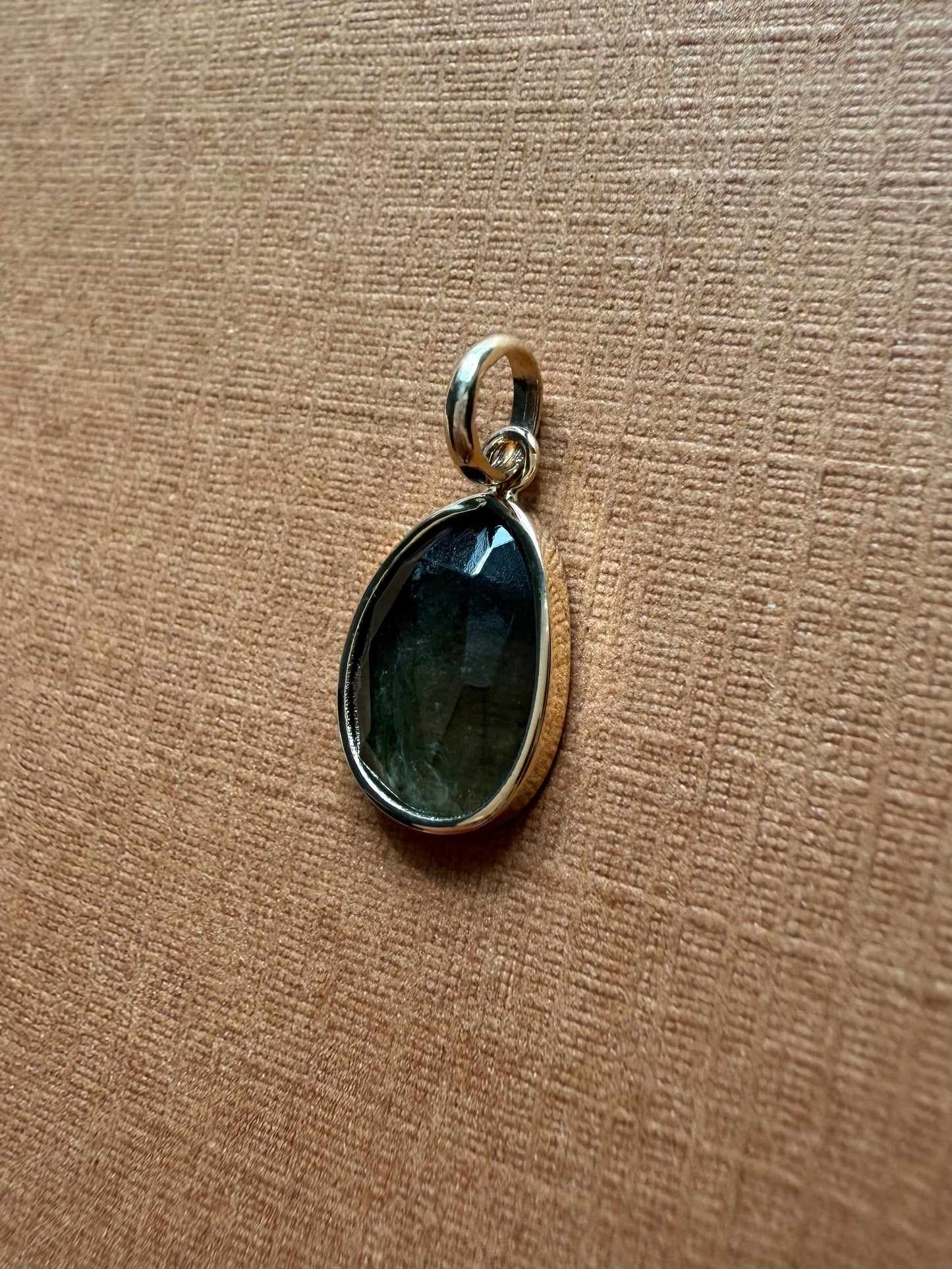 14k Solid Yellow Gold, Natural Dark Green Tourmaline Mini Pendant
