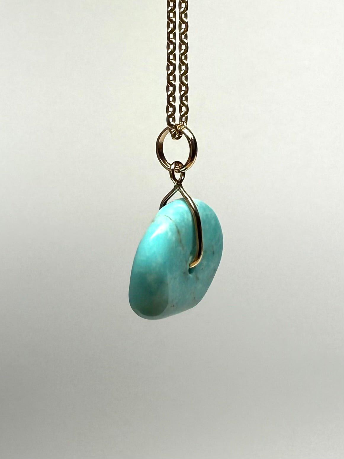 14K Solid Yellow Gold, Blue Turquoise “Donut” Mini Pendant