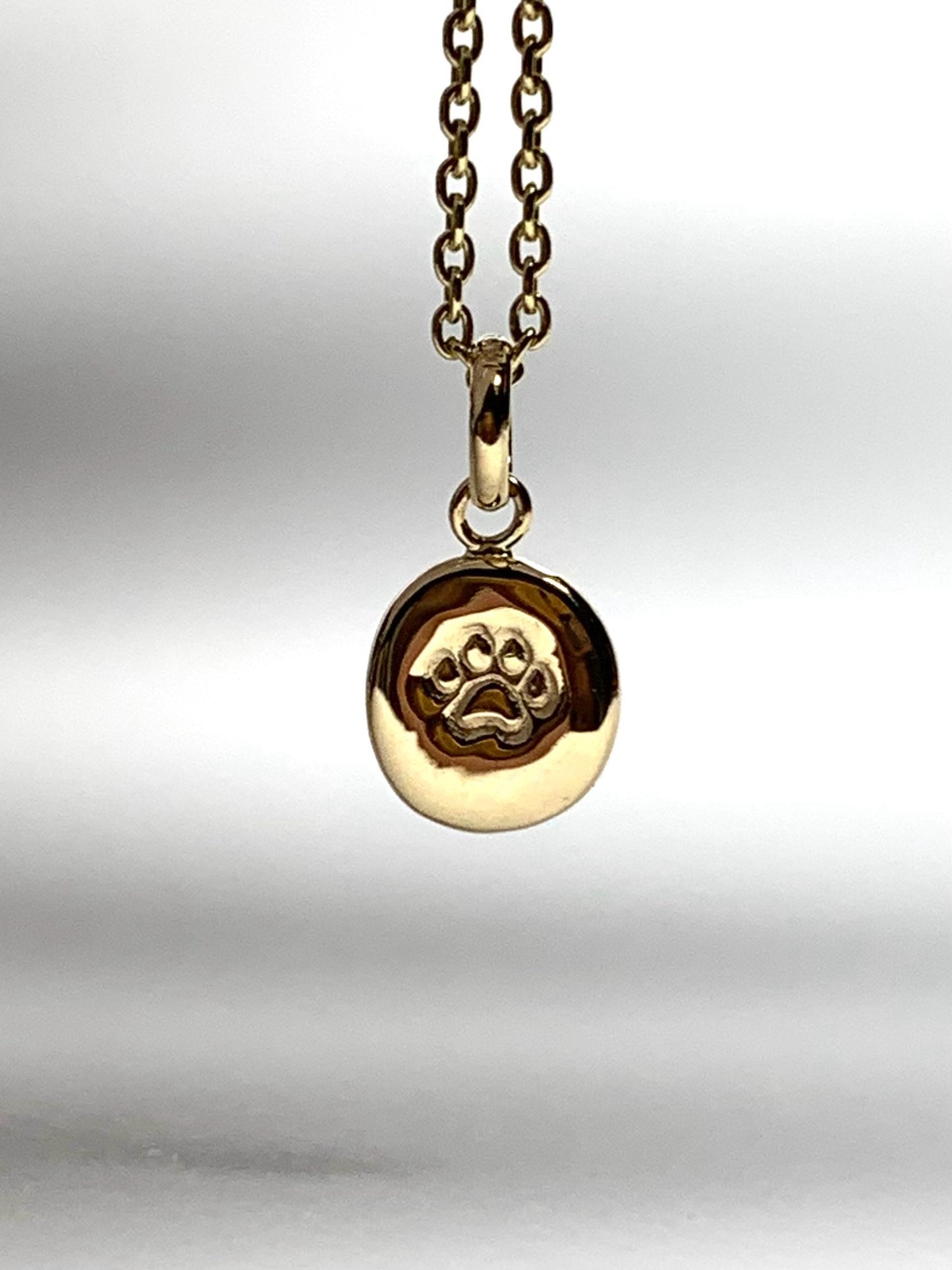 14K Solid Yellow Gold Nugget “Paw” Mini Pendant, Tiny Charm