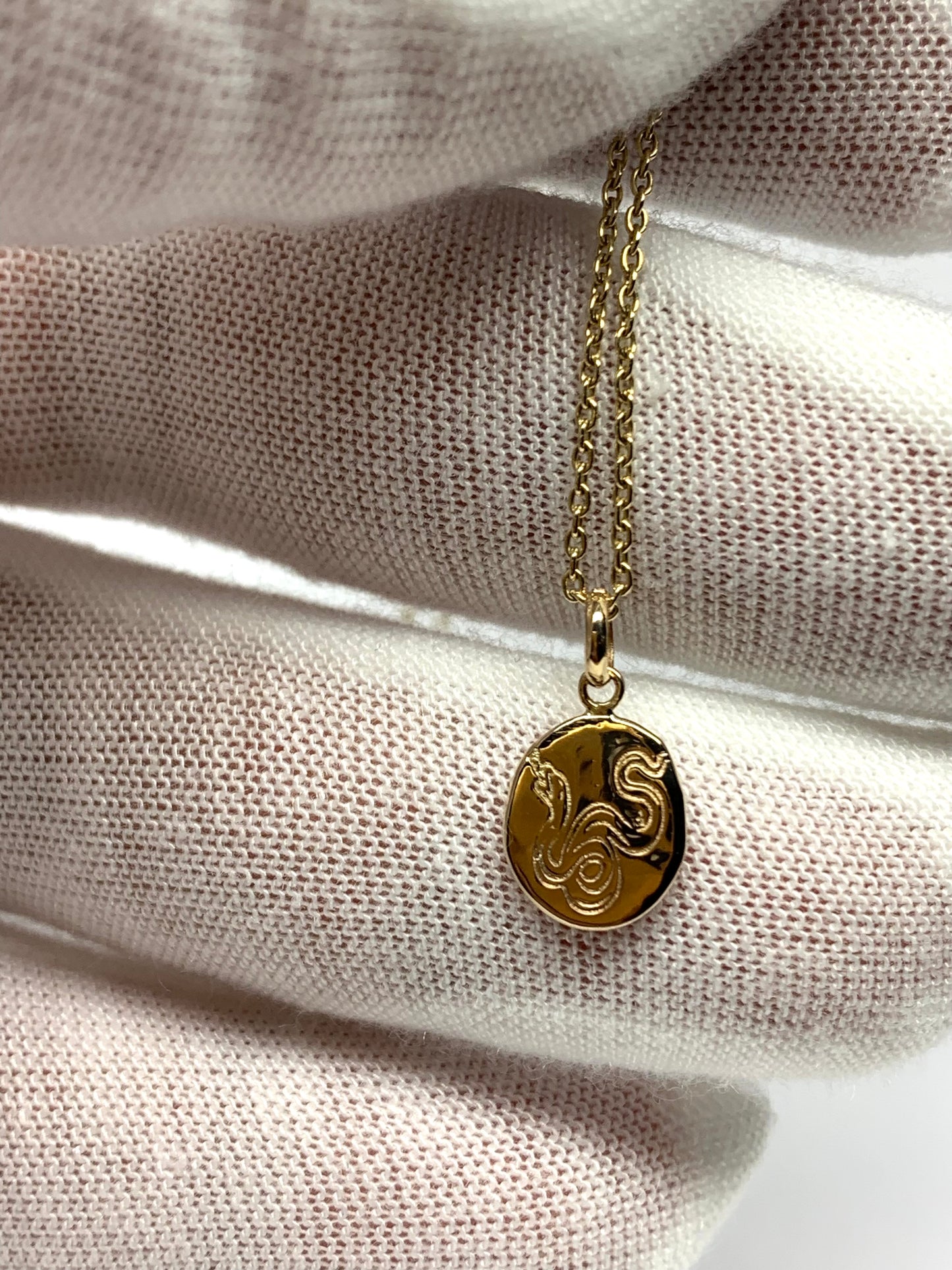 14k Solid Yellow Gold Nugget Mini Pendant “Snake”, Tiny Charm