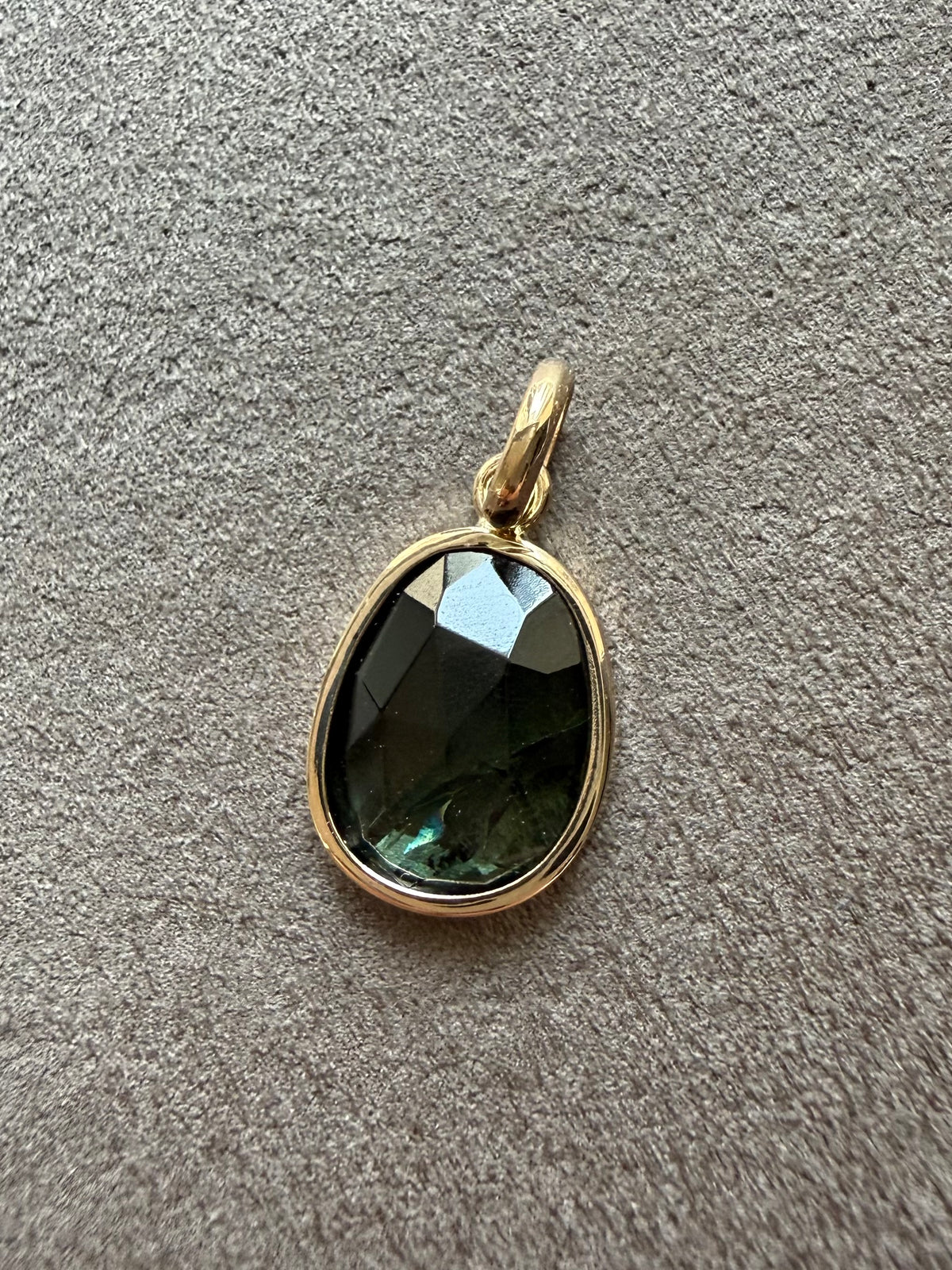 14k Solid Yellow Gold, Natural Dark Green Tourmaline Mini Pendant