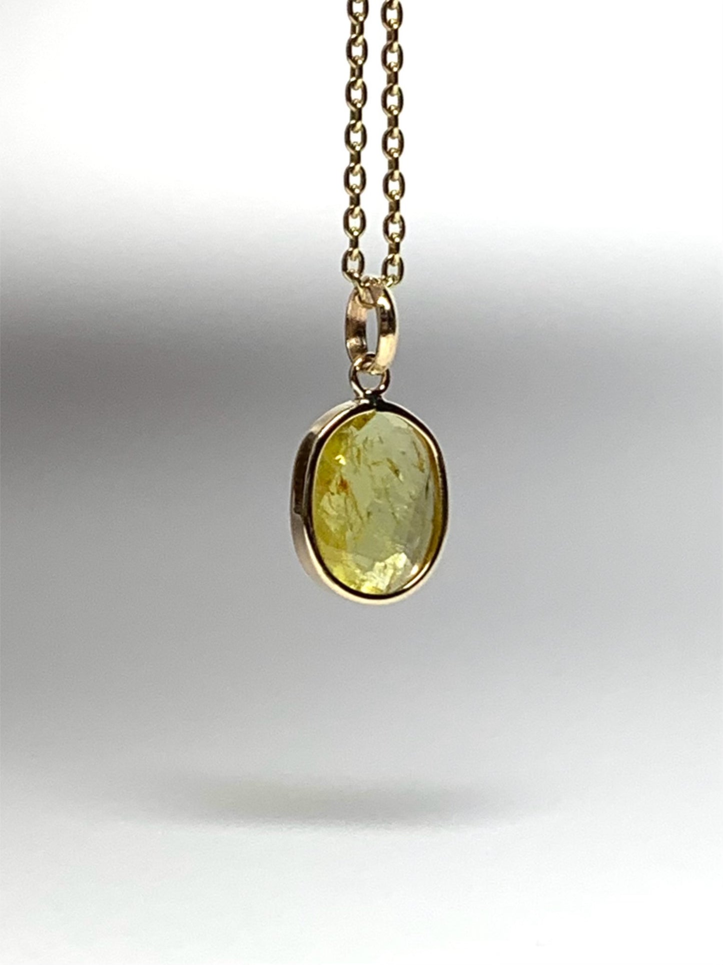 14k Solid Yellow Gold, Natural Light Olive Green Tourmaline Mini Pendant