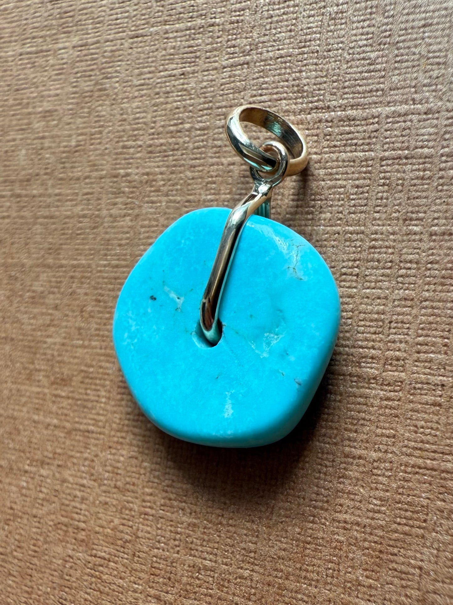 14K Solid Yellow Gold, Blue Turquoise “Donut” Mini Pendant