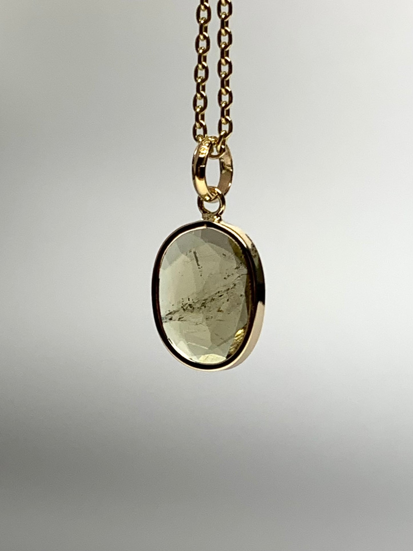 14k Solid Yellow Gold, Natural Light Khaki Green Tourmaline Mini Pendant