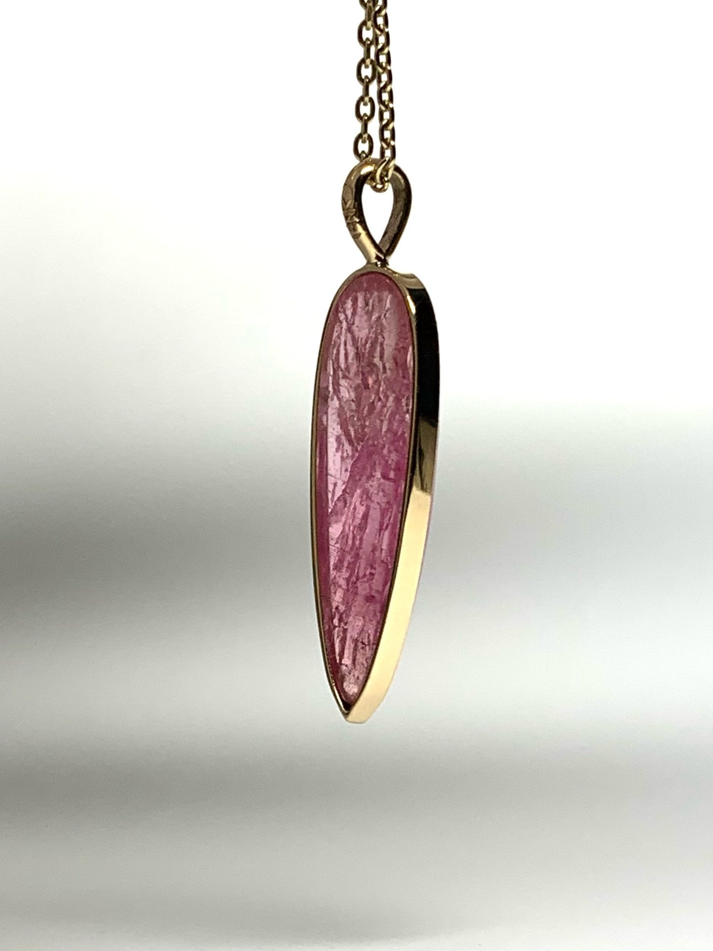 14k Solid Yellow Gold, Natural Pink Tourmaline “Arrowhead” Pendant