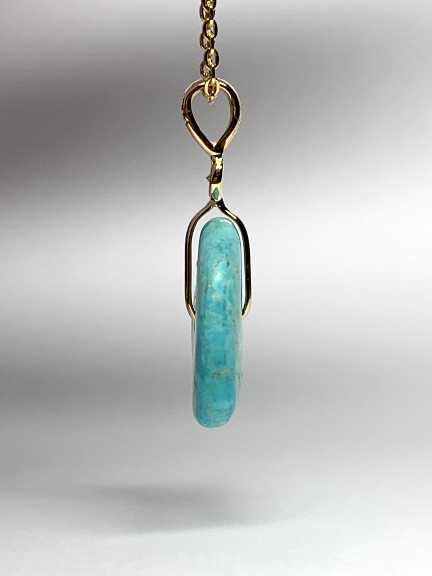 14K Solid Yellow Gold, White Diamond, Blue Turquoise “Donut” Mini Pendant