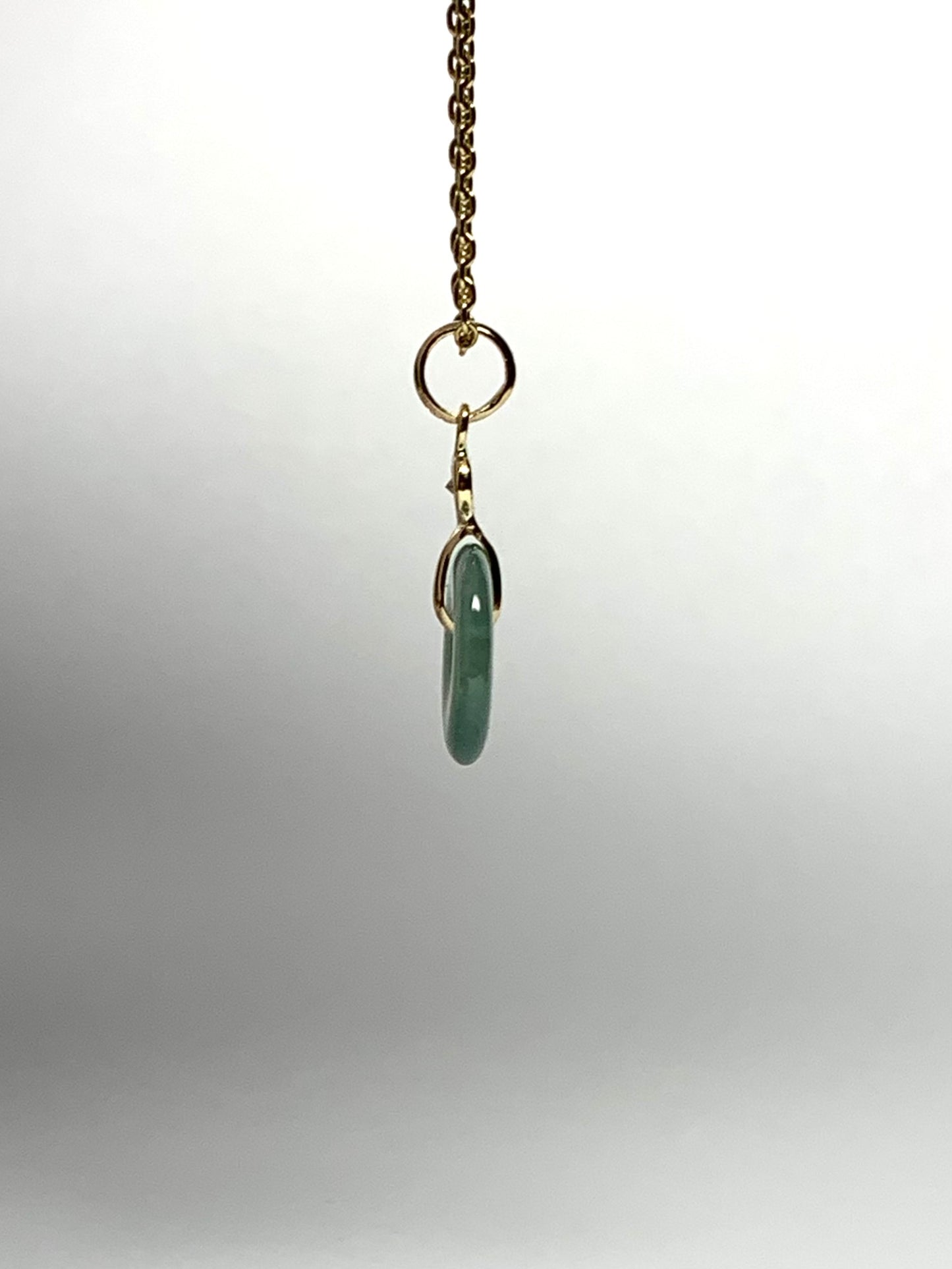 14k Solid Yellow Gold, White Diamond, Pale Green Jade “Donut” Pendant, Tiny Size