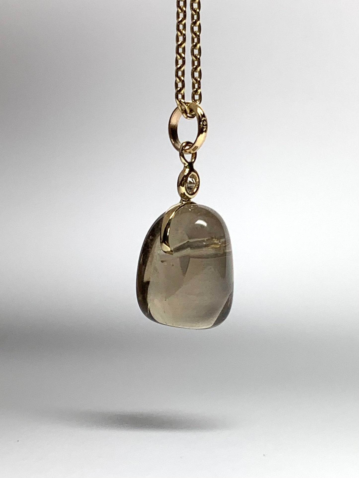 14k Solid Yellow Gold, Diamond, Smoky Quartz Tumbled Nugget Bead Pendant, Mini Size