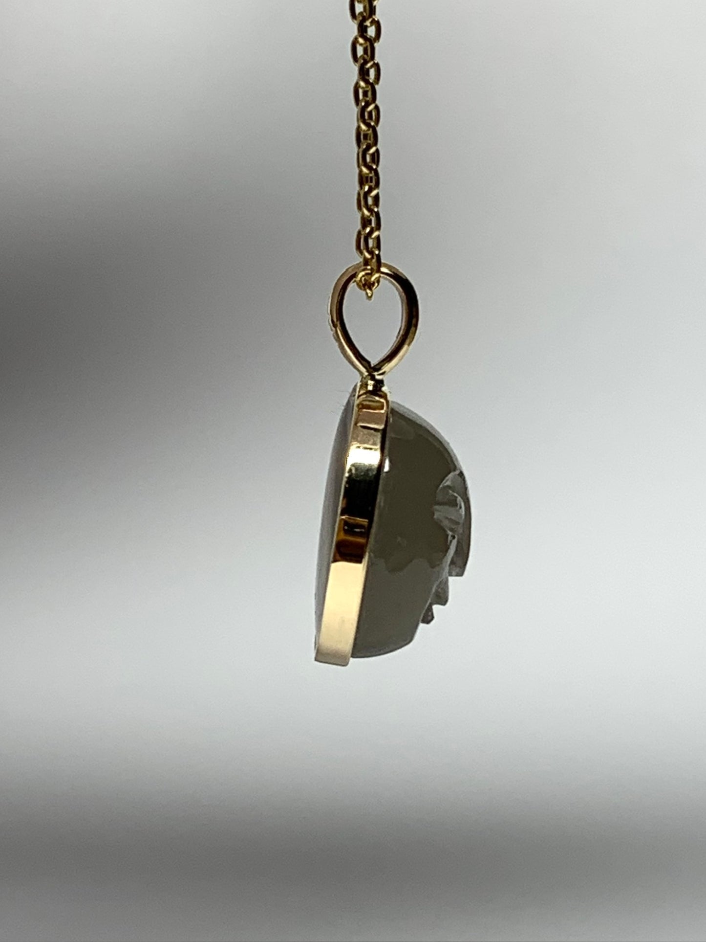 14K Solid Yellow Gold, Grey Moonstone "Moon" Pendant, Small Size