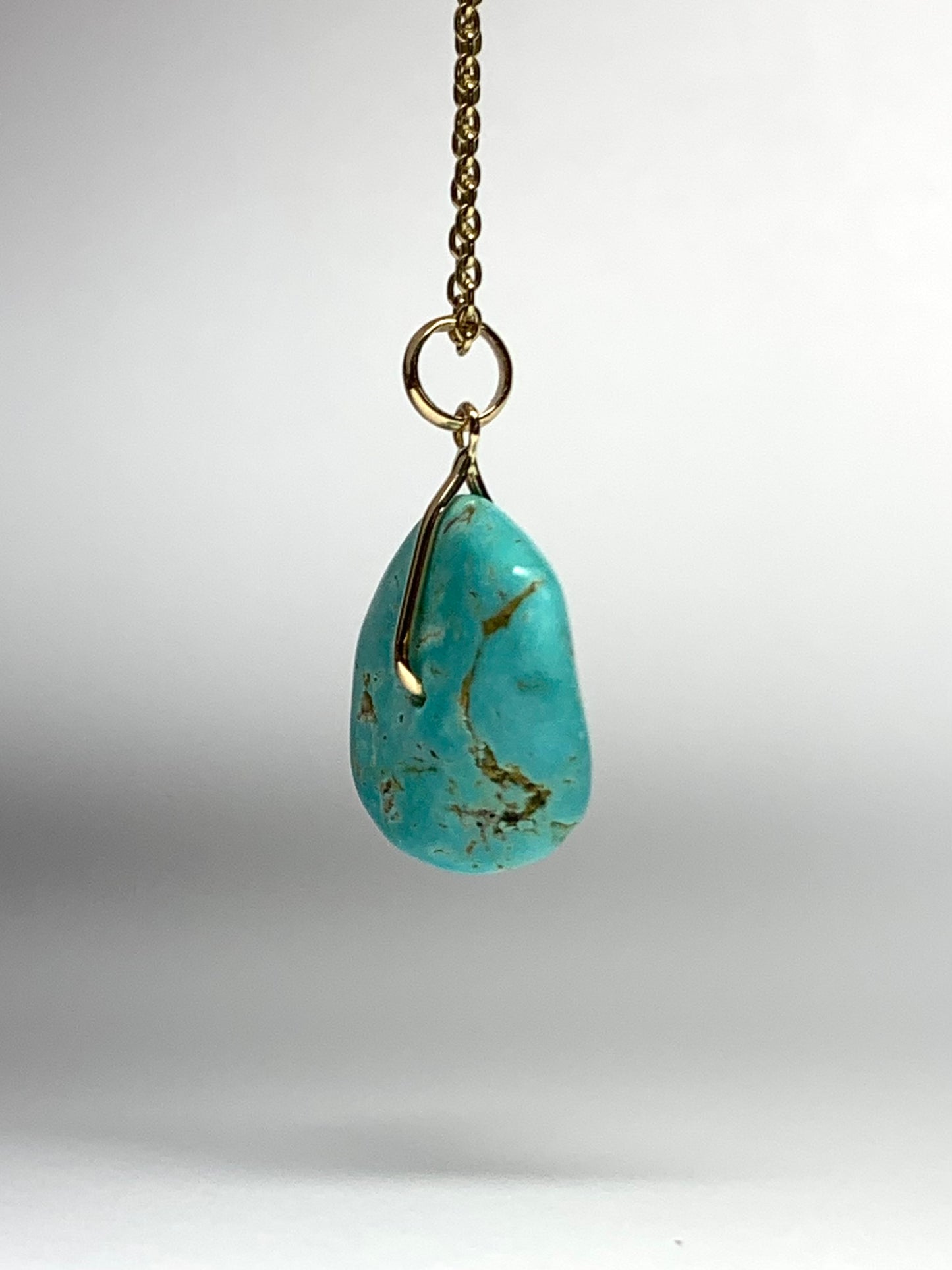 14K Solid Yellow Gold, Blue Turquoise “Donut” Mini Pendant