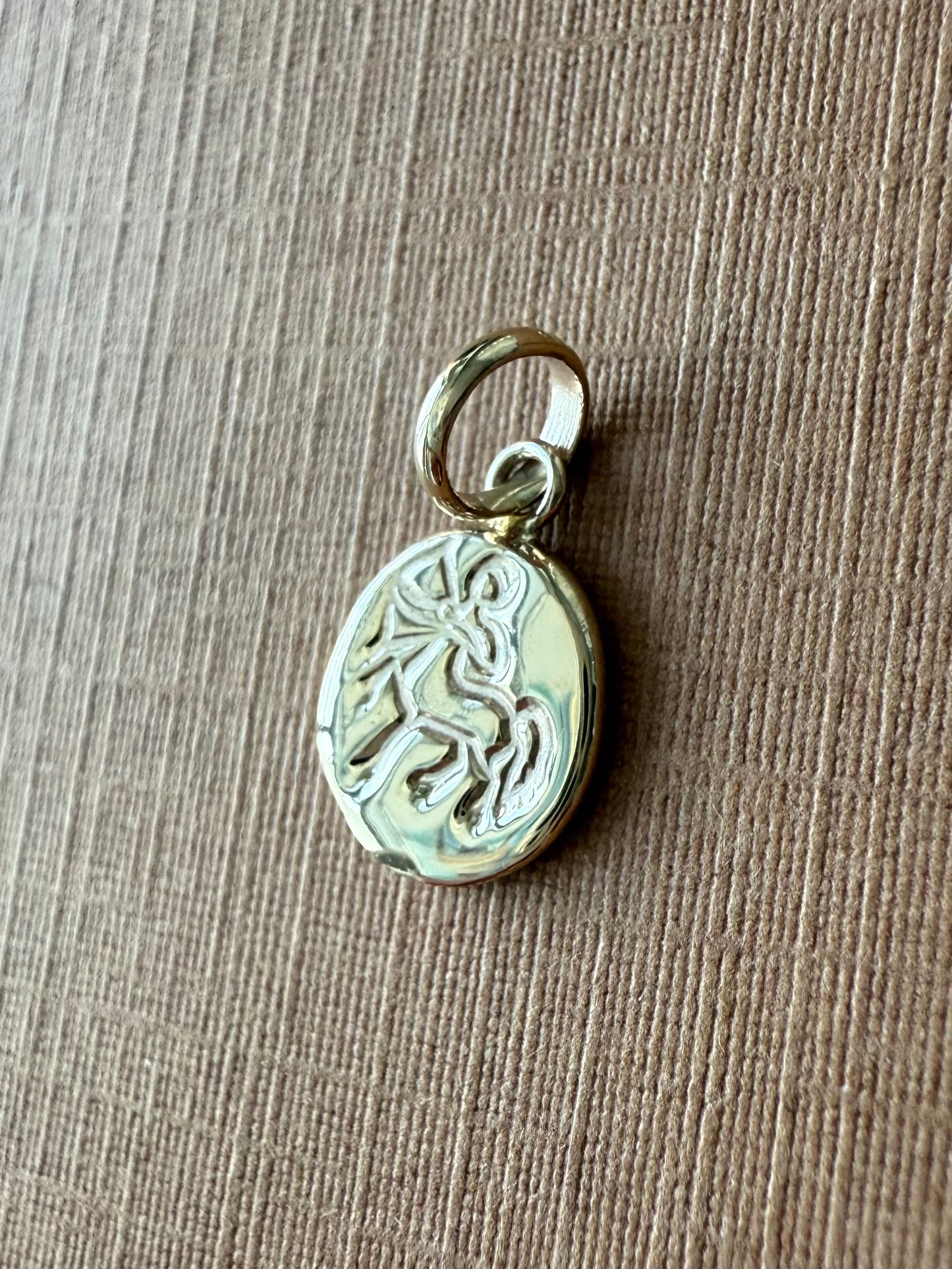 14k Solid Yellow Gold Nugget “Sagittarius” Mini Pendant, Charm