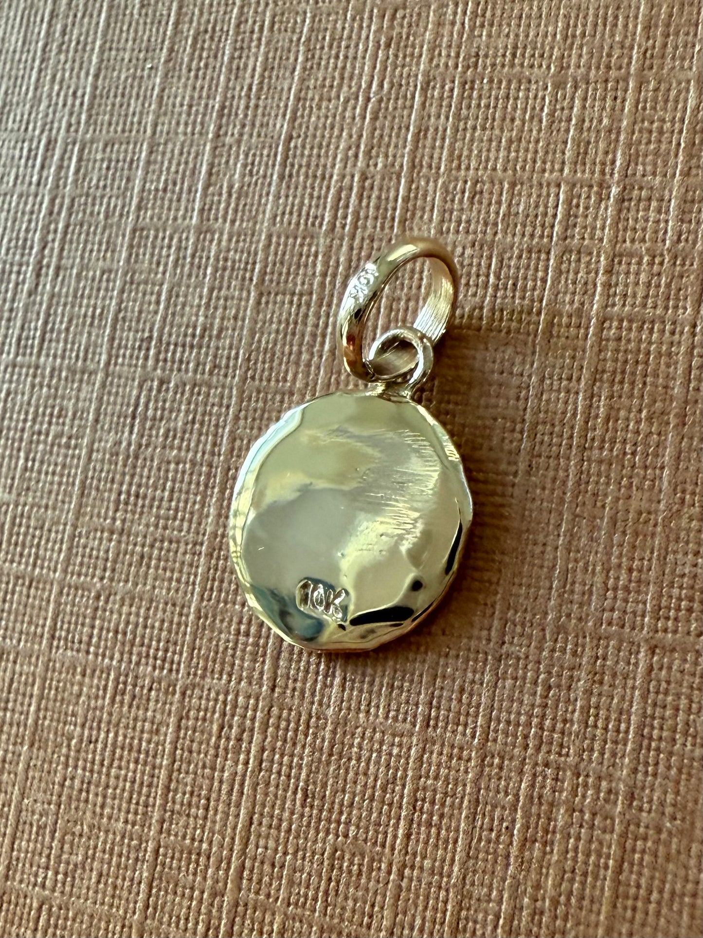 10k Solid Yellow Gold Nugget “Peace” Mini Pendant, Tiny Charm