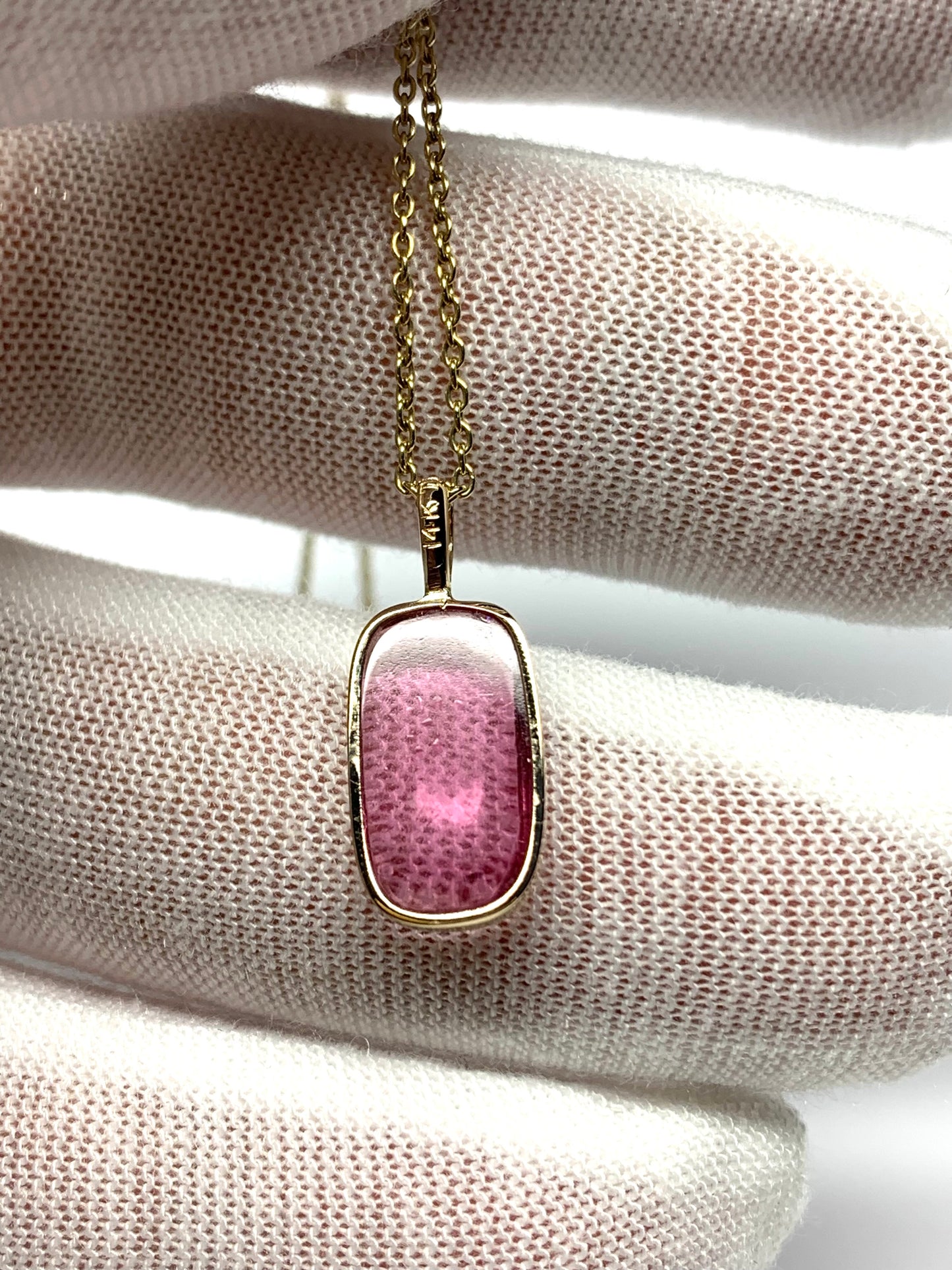 14k Solid Yellow Gold, Natural Pink Tourmaline Pendant