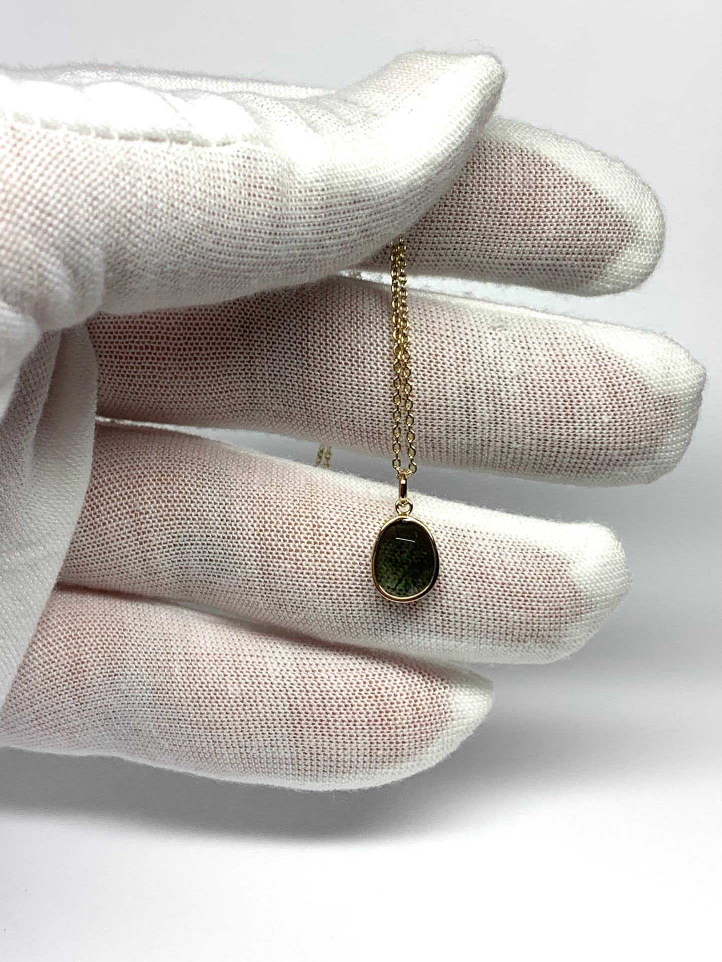 14k Solid Yellow Gold, Natural Dark Green Tourmaline Mini Pendant