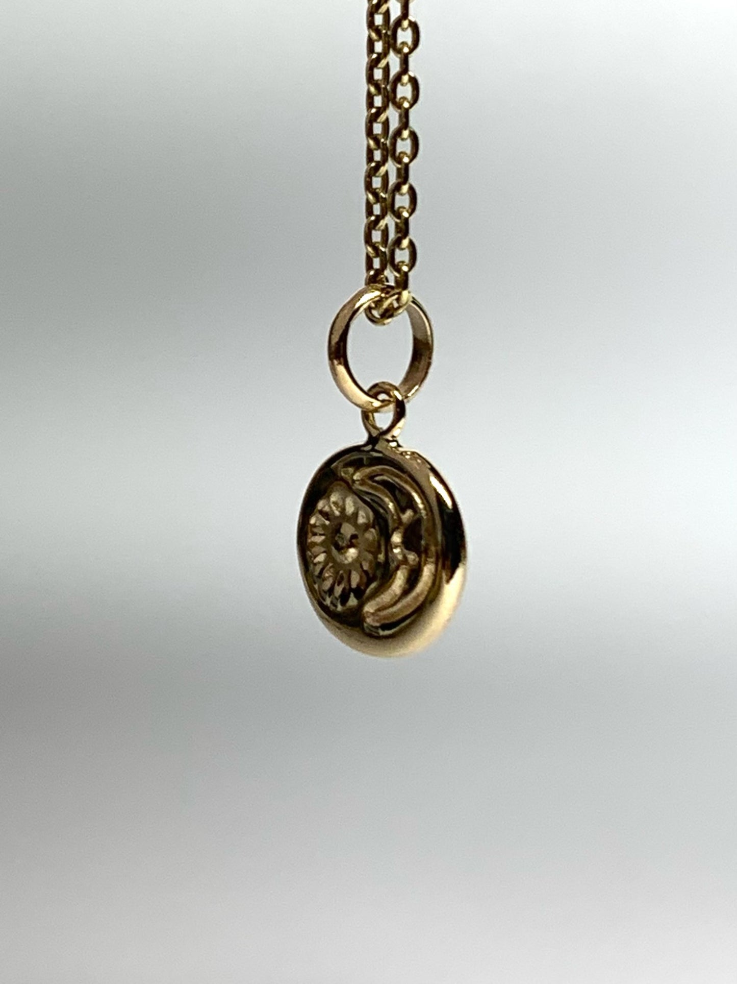 14K Solid Yellow Gold Nugget “Sun and Moon” Mini Pendant, Tiny Charm