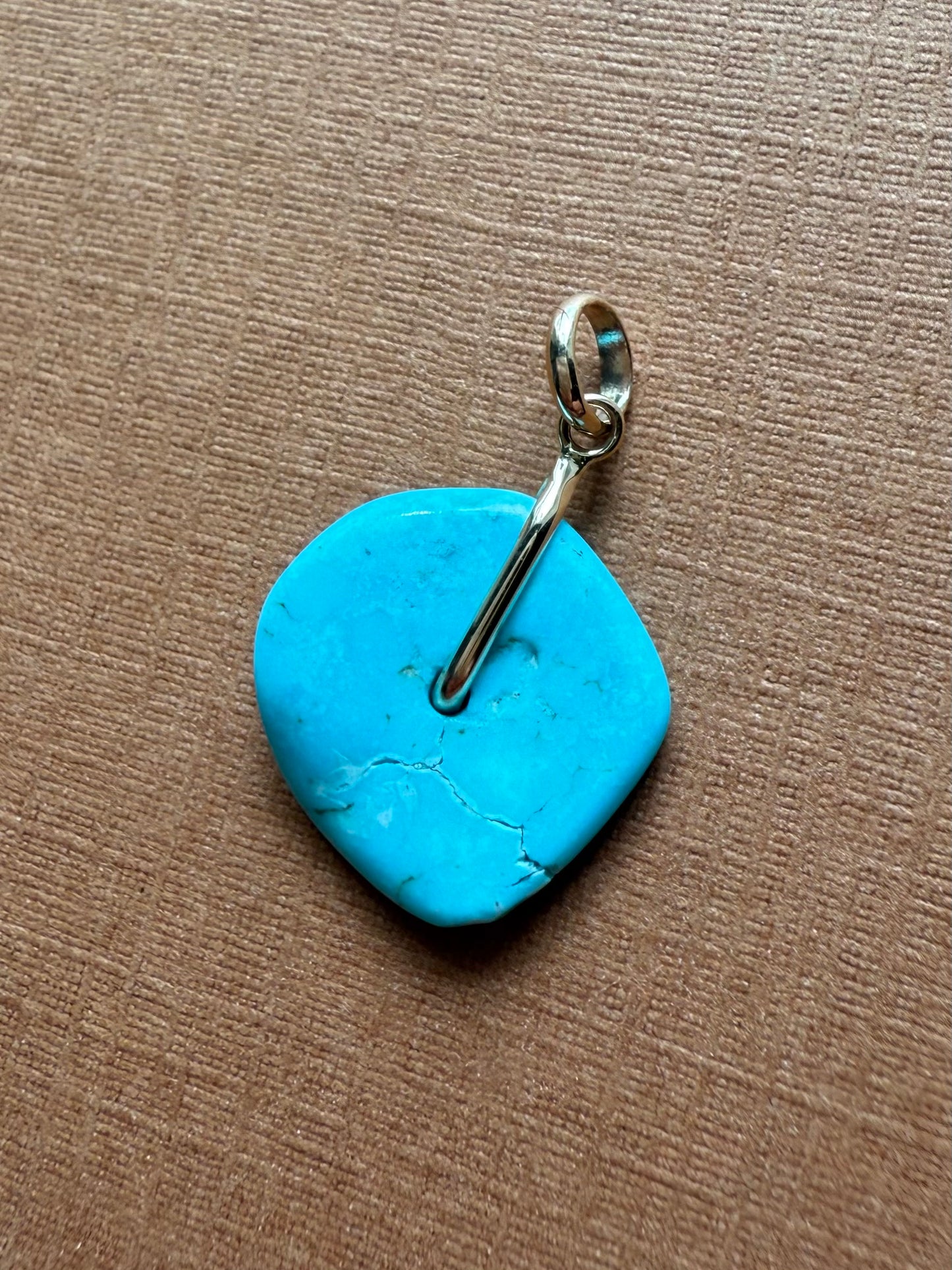 14K Solid Yellow Gold, Blue Turquoise “Donut” Mini Pendant