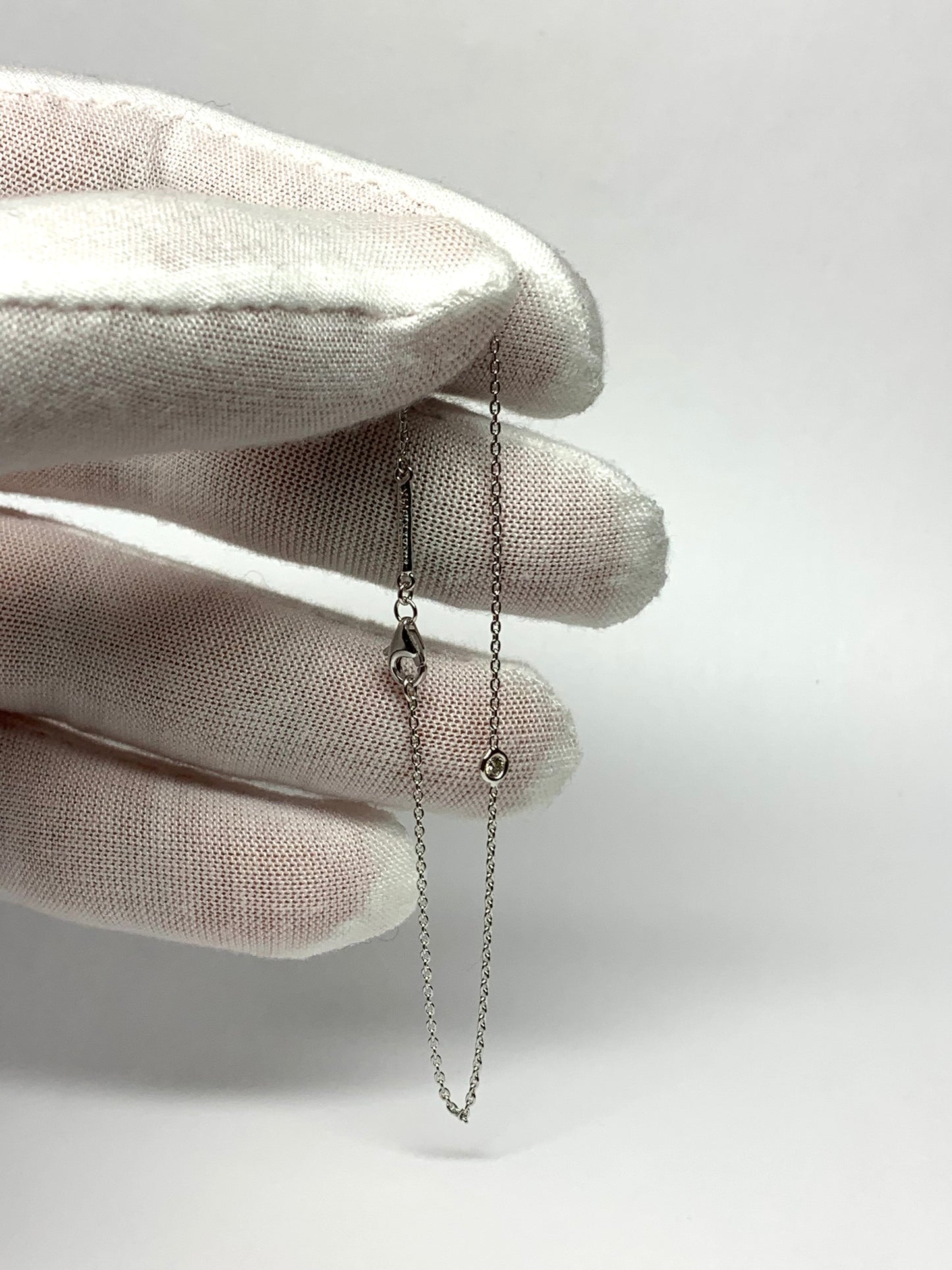 14K Solid White Gold, White Diamond Single Stone Chain Bracelet