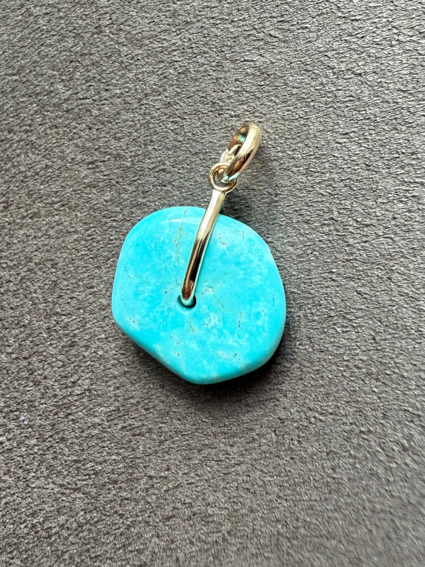 14K Solid Yellow Gold, Blue Turquoise “Donut” Mini Pendant